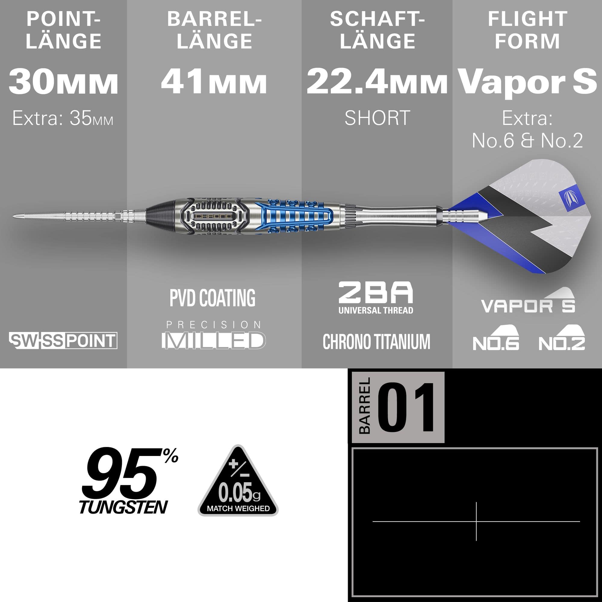 Fléchettes en acier Target Phil Taylor Power X Chrono Swiss Points Fléchettes en acier Target Phil Taylor Power X Chrono Swiss Points