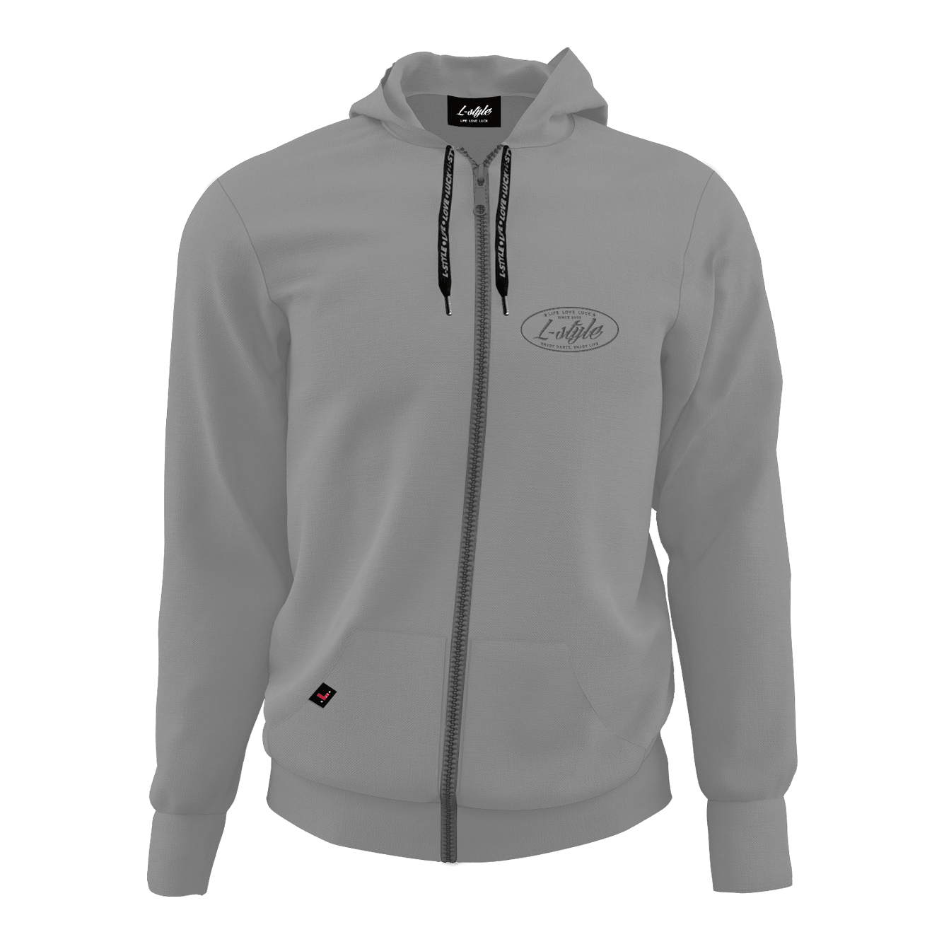 Sweat à capuche style L - Gris Der Hoodie „L-Style Hoodie - Grau“ ist grau, hat eine Kapuze und einen durchgehenden Reißverschluss. Auf der linken Brust befindet sich ein dezentes L-Style Logo.