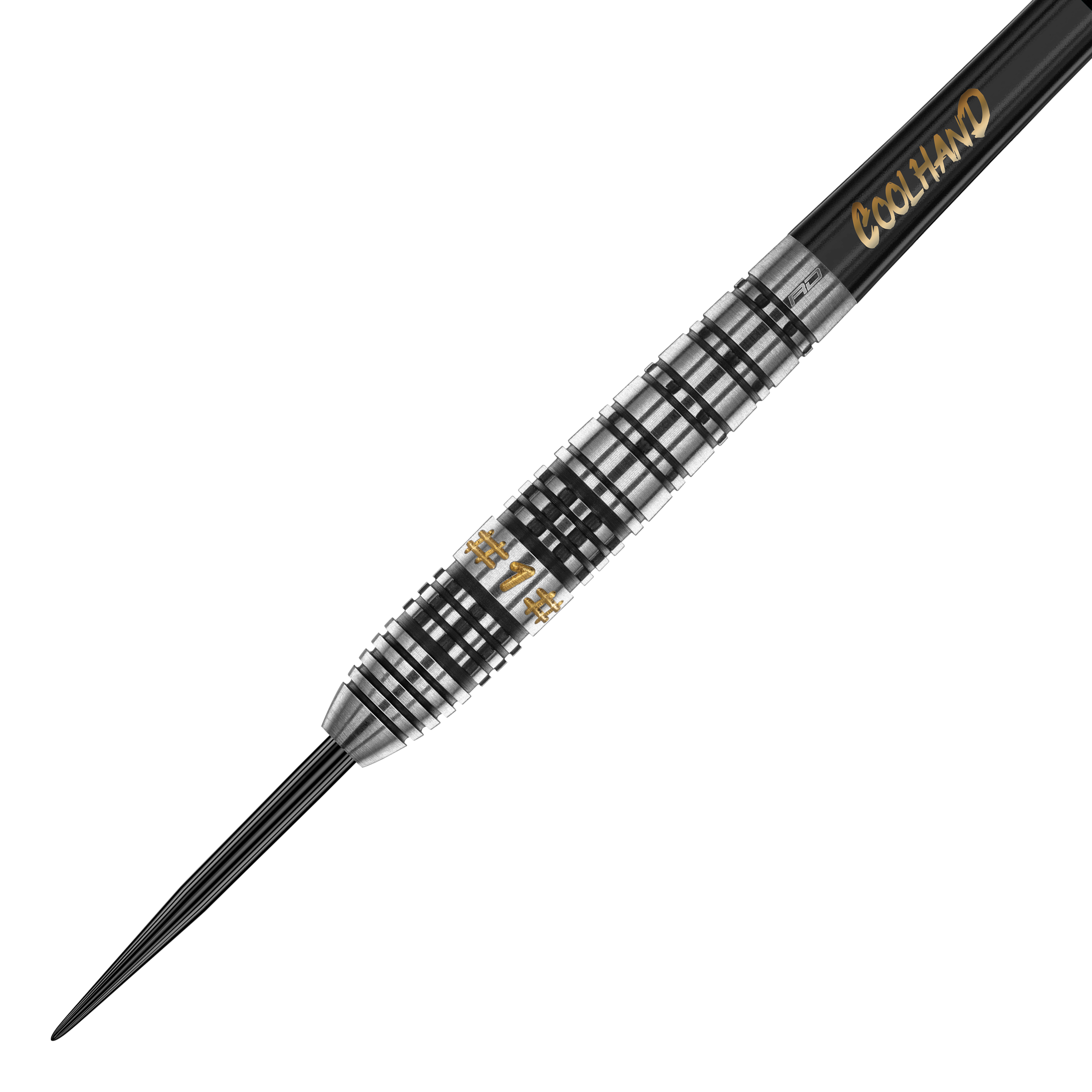 Fléchettes en acier Red Dragon Luke Humphries Prestige Dies ist ein Steeldart der Marke Red Dragon, Modell "Luke Humphries Prestige". Er hat ein silber-schwarzes Design mit goldenen Akzenten und dem Schriftzug "COOL HAND".