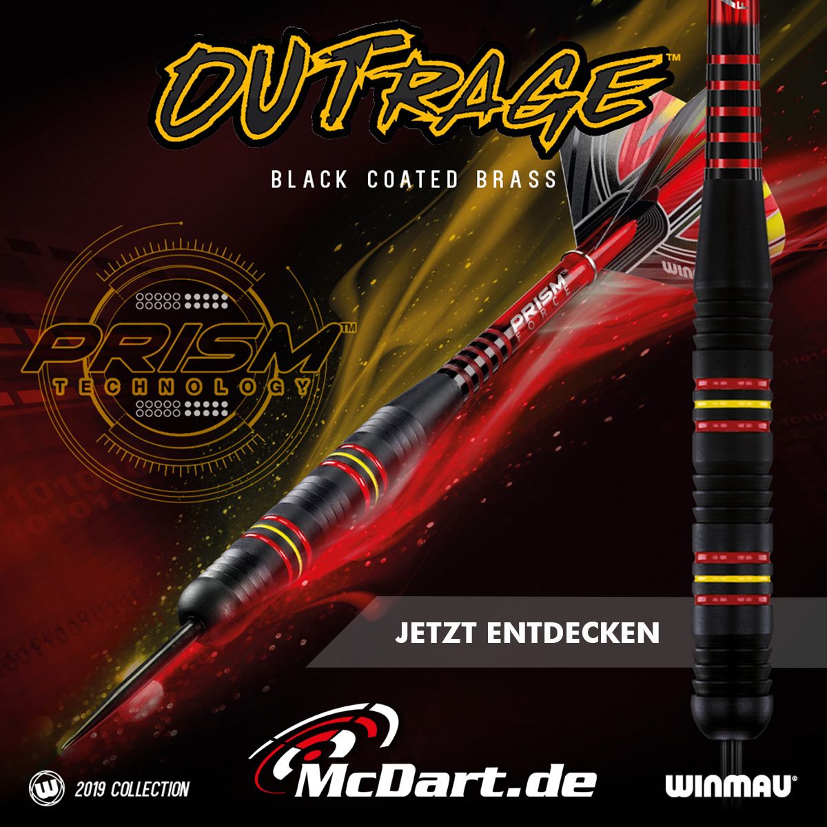 Fléchettes Winmau Outrage V1 Black Coated Brass Steel