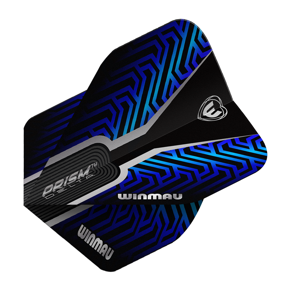 Vols standard Winmau Prism Delta Blue n° 2 Das Bild zeigt die Winmau Prism Delta Blue No2 Standard Flights. Die Flights haben ein modernes Design in Schwarz und Blau.