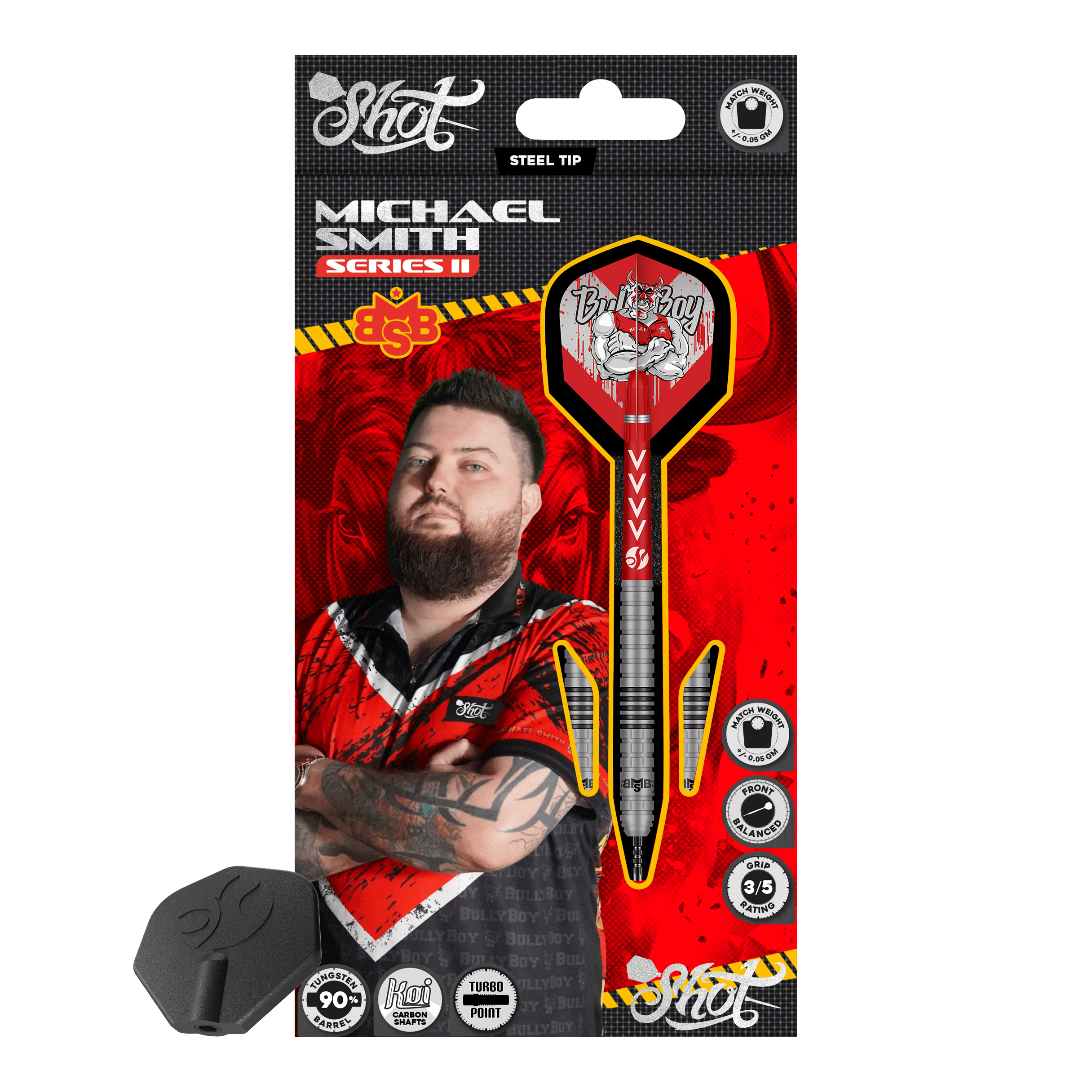 Fléchettes en acier Michael Smith Series 2 Turbo Point Abgebildet sind die Shot Michael Smith Series 2 Turbo Point Steeldarts. Sie sind speziell für Präzision und Kontrolle beim Dartspielen entwickelt.
