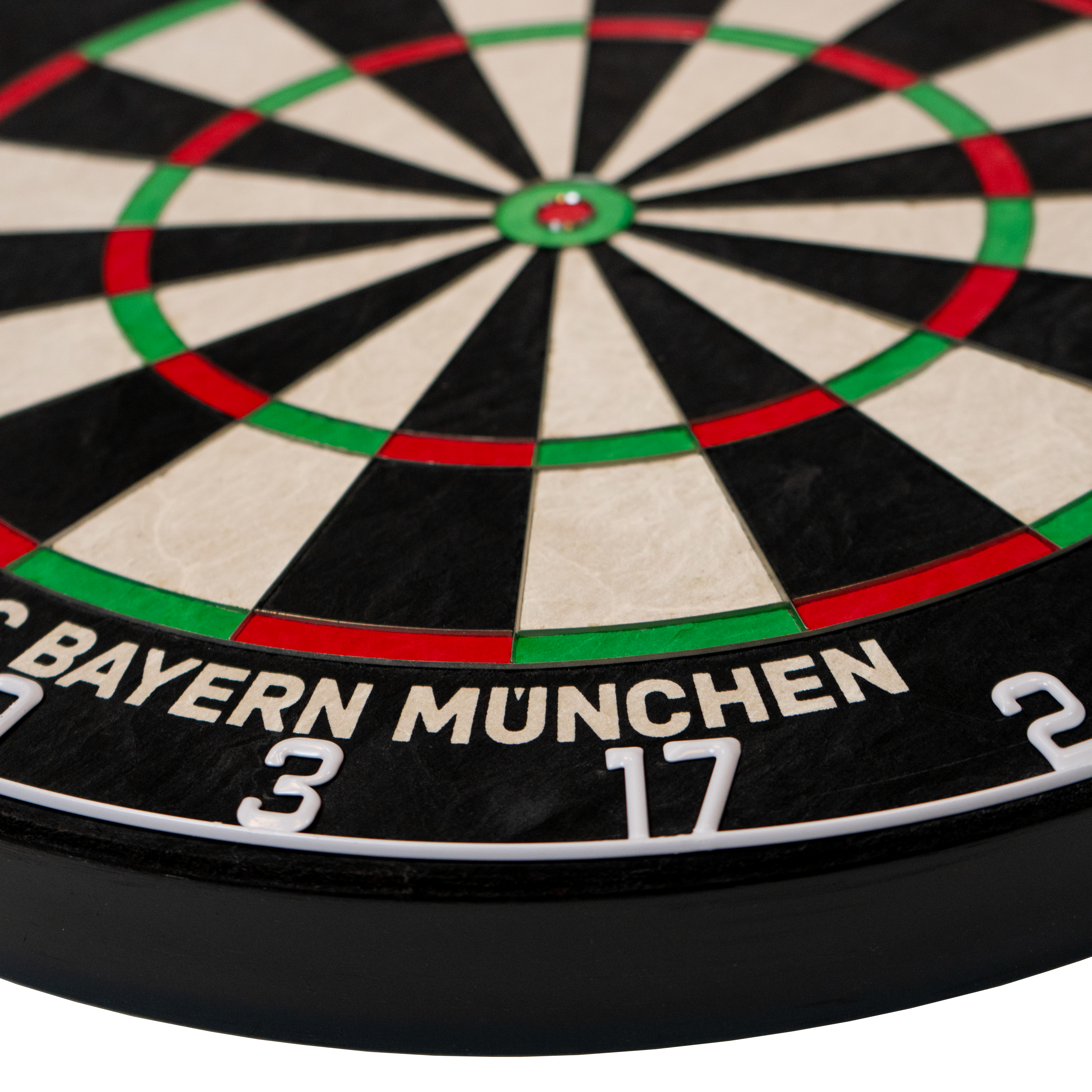 Cible de fléchettes en acier à poils Bulls FC Bayern Munich Das Bild zeigt das Bulls FC Bayern München Bristle Steeldartboard. Es handelt sich um eine Scheibe zum Dartspielen mit dem Logo des FC Bayern München.