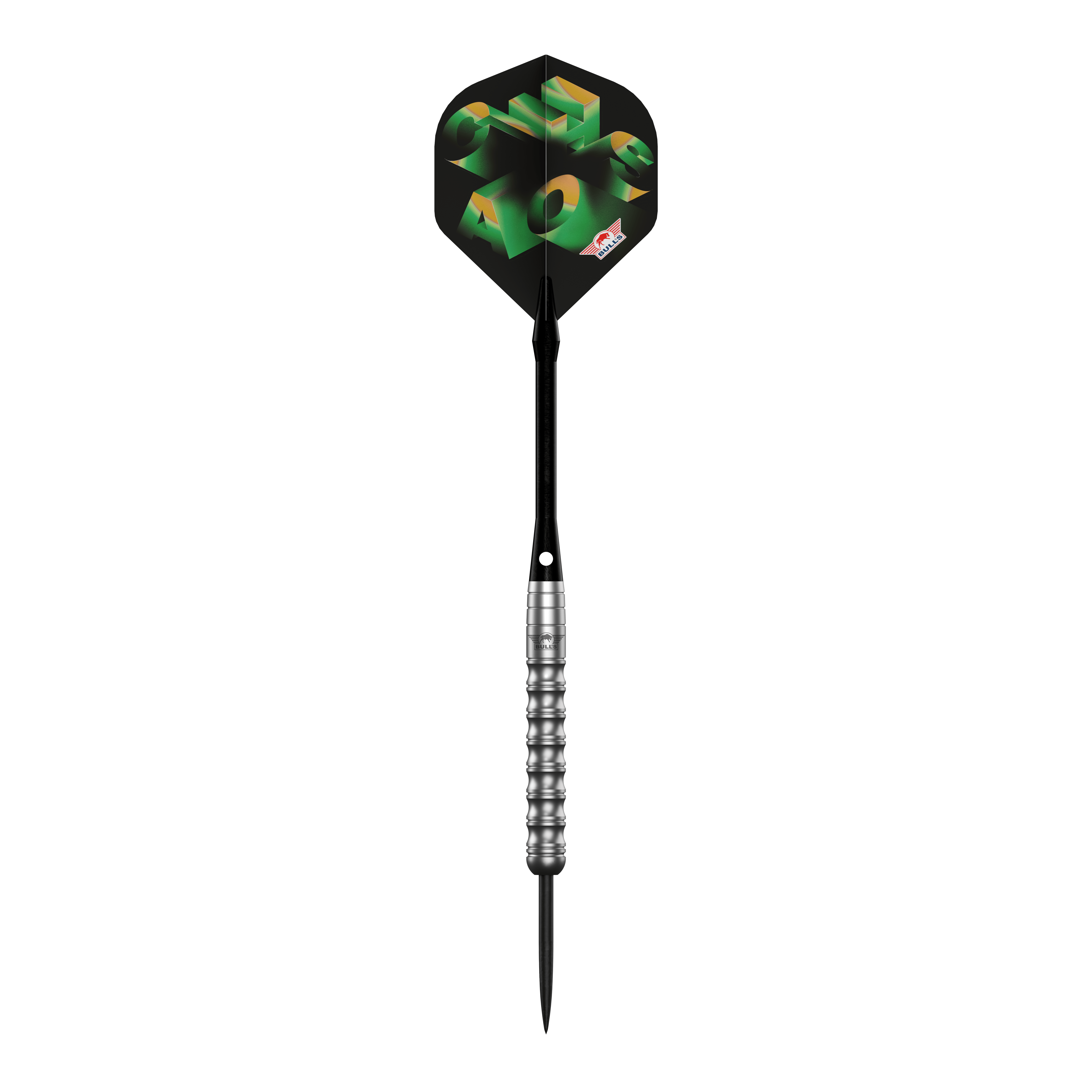 Fléchettes Bulls NL Chaos Green Steel - 24 g Das Bild zeigt die Bulls NL Chaos Green Steeldarts - 24g. Es handelt sich um ein Set grüner Steeldarts für Dartspieler.