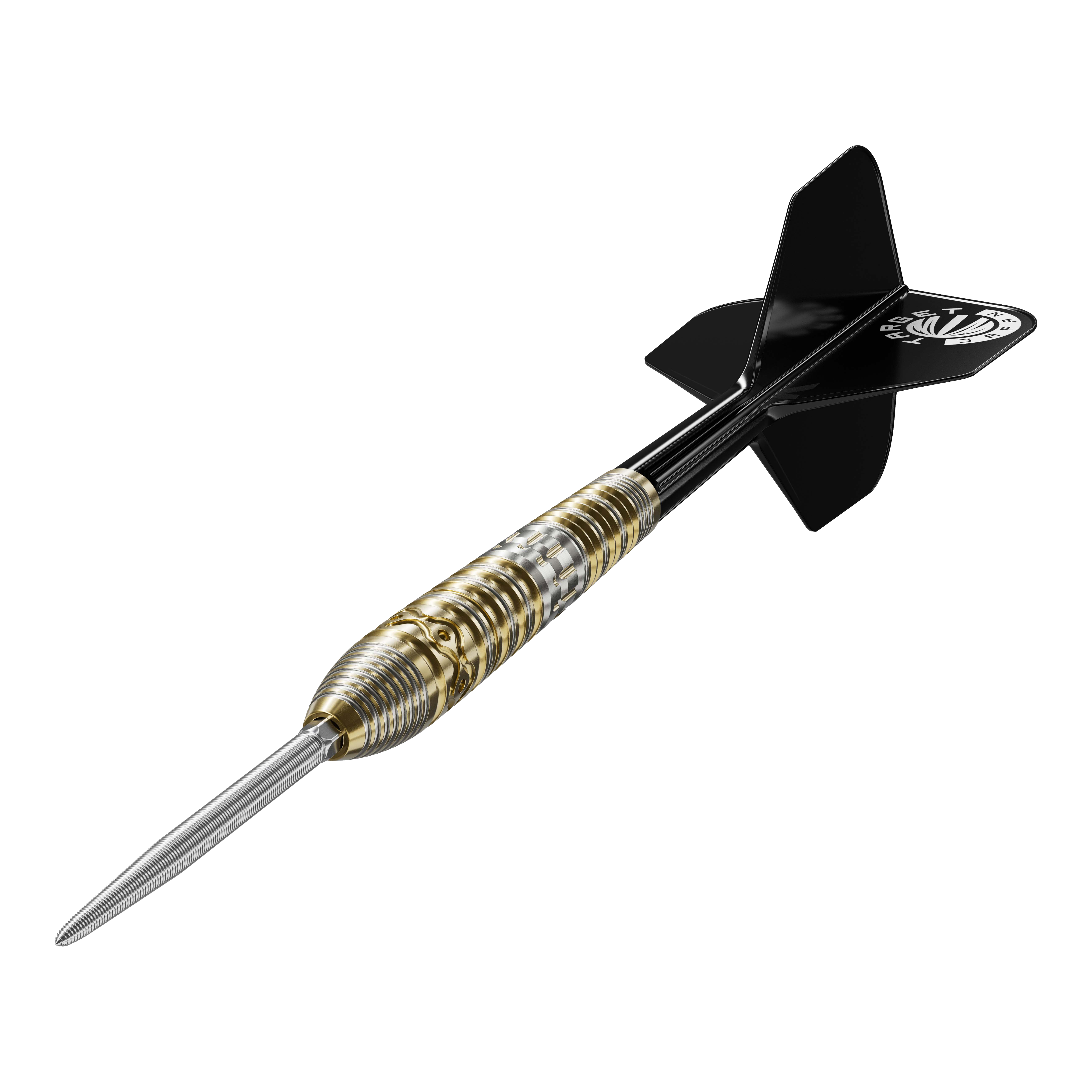 Fléchettes en acier Target Japan Hot Shot GEN2 - 23 g Das Bild zeigt einen Target Japan Hot Shot GEN2 Steeldart mit einem Gewicht von 23g. Der Dart hat einen metallischen, geriffelten Griffbereich und schwarze Flights.