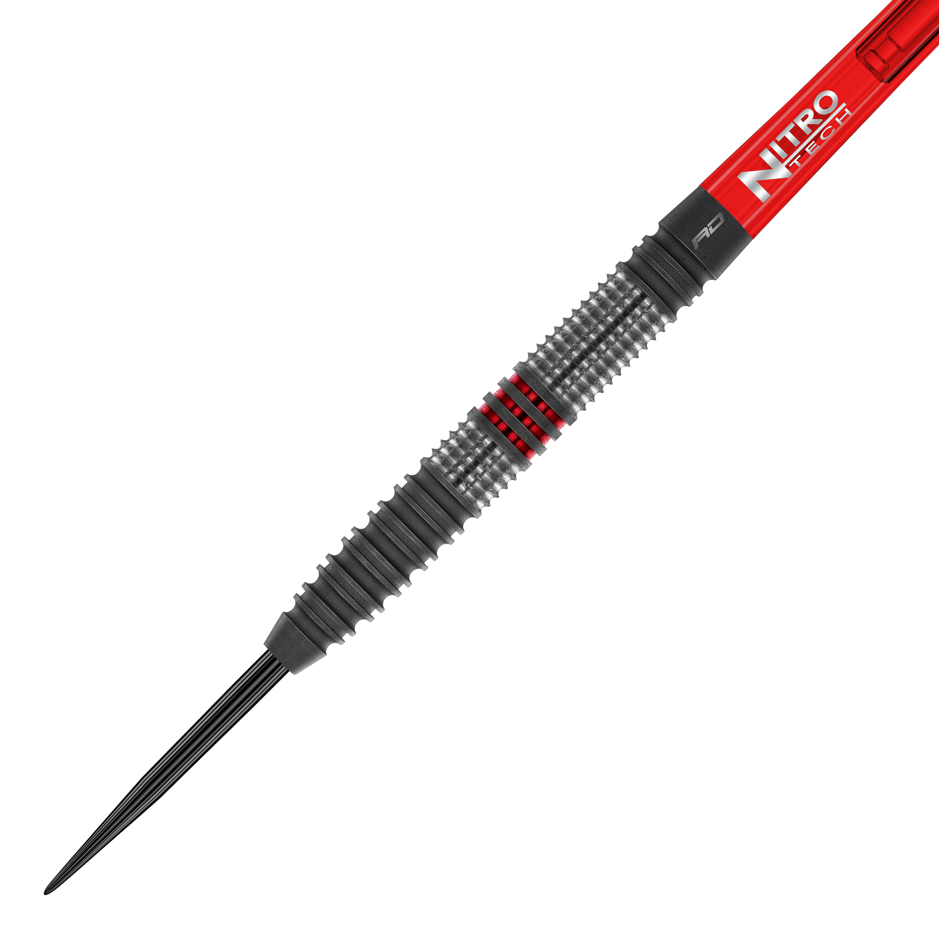 Fléchettes en acier Red Dragon Jonny Clayton Hiraeth Das Bild zeigt einen Steeldart namens "Red Dragon Jonny Clayton Hiraeth". Der Dart hat ein geriffeltes Griffstück mit schwarzen und roten Akzenten sowie einen roten Schaft mit der Aufschrift "Nitro Tech".