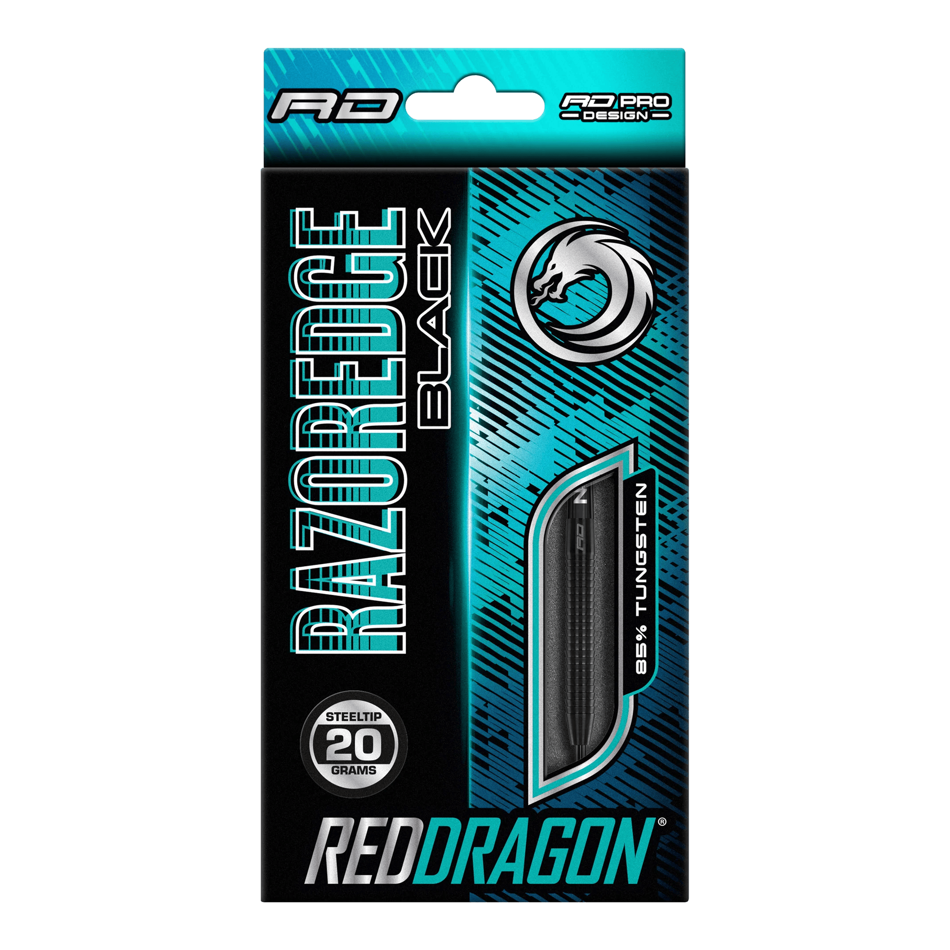 Fléchettes en acier Red Dragon Razor Edge Black Auf dem Bild ist eine Verpackung von Red Dragon Razor Edge Black Steeldarts zu sehen. Die Darts wiegen 20 Gramm und bestehen zu 85 % aus Wolfram.