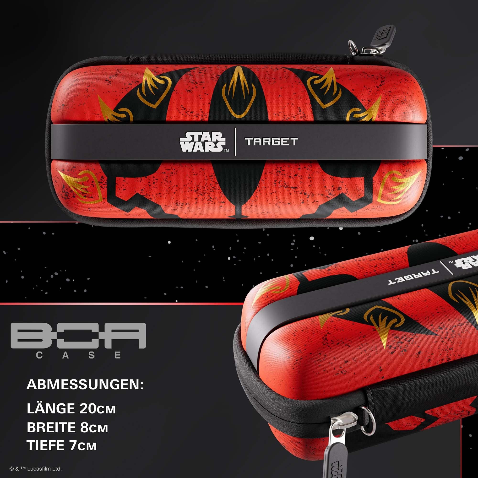 Étui à fléchettes Target Star Wars Boa - Dark Maul Das Bild zeigt das Target Star Wars Boa Dartcase mit Darth Maul Motiv. Es handelt sich um eine Darttasche im Star Wars Design.