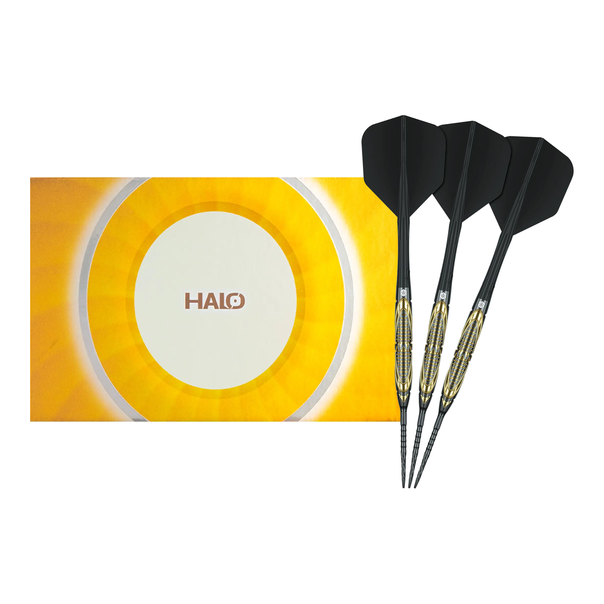 Fléchettes en acier Caliburn Halo H2 - 22,5 g Das Bild zeigt die Caliburn Halo H2 Steeldarts mit einem Gewicht von 22,5g in voller Länge. Die Steeldarts sind besonders langlebig und robust.