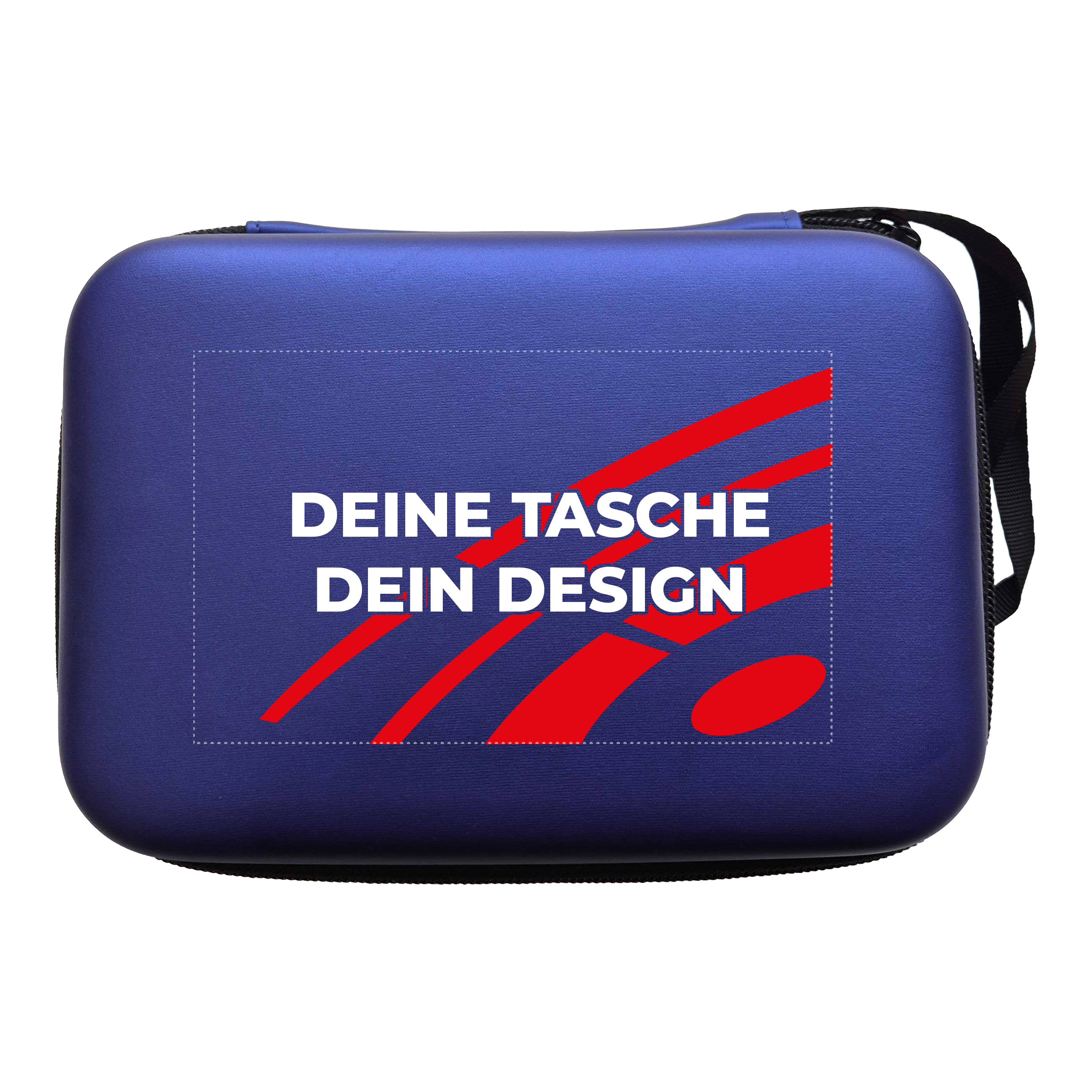 Étui pour fléchettes System-4 personnalisé avec votre design Hier ist ein McDart System4 Dartcase in Blau Metallic zu sehen. Das Etui liegt geöffnet auf einer glänzenden Oberfläche.
