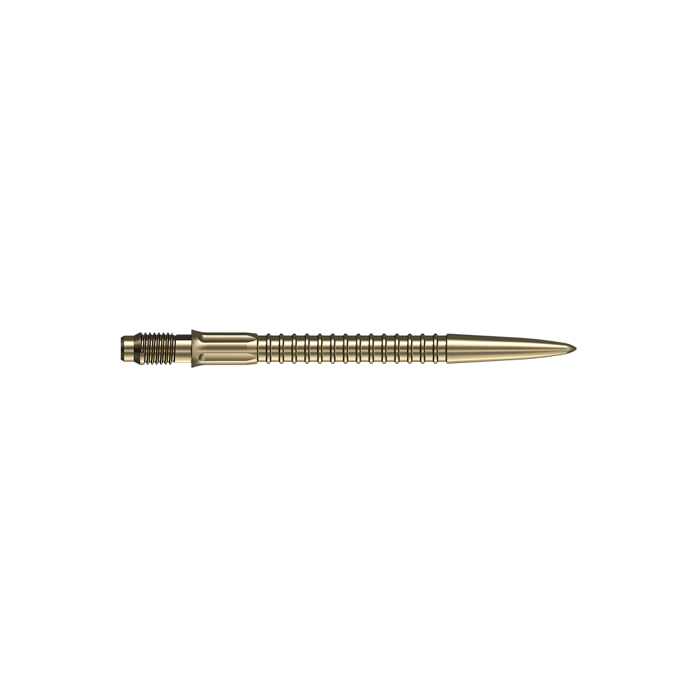Pointes de fléchettes Mission R2.5 Rapid Point GV1 - Or Dartspitzen in goldener Farbe sind auf weißem Hintergrund abgebildet. Geeignet als Ersatzteile für Darts.