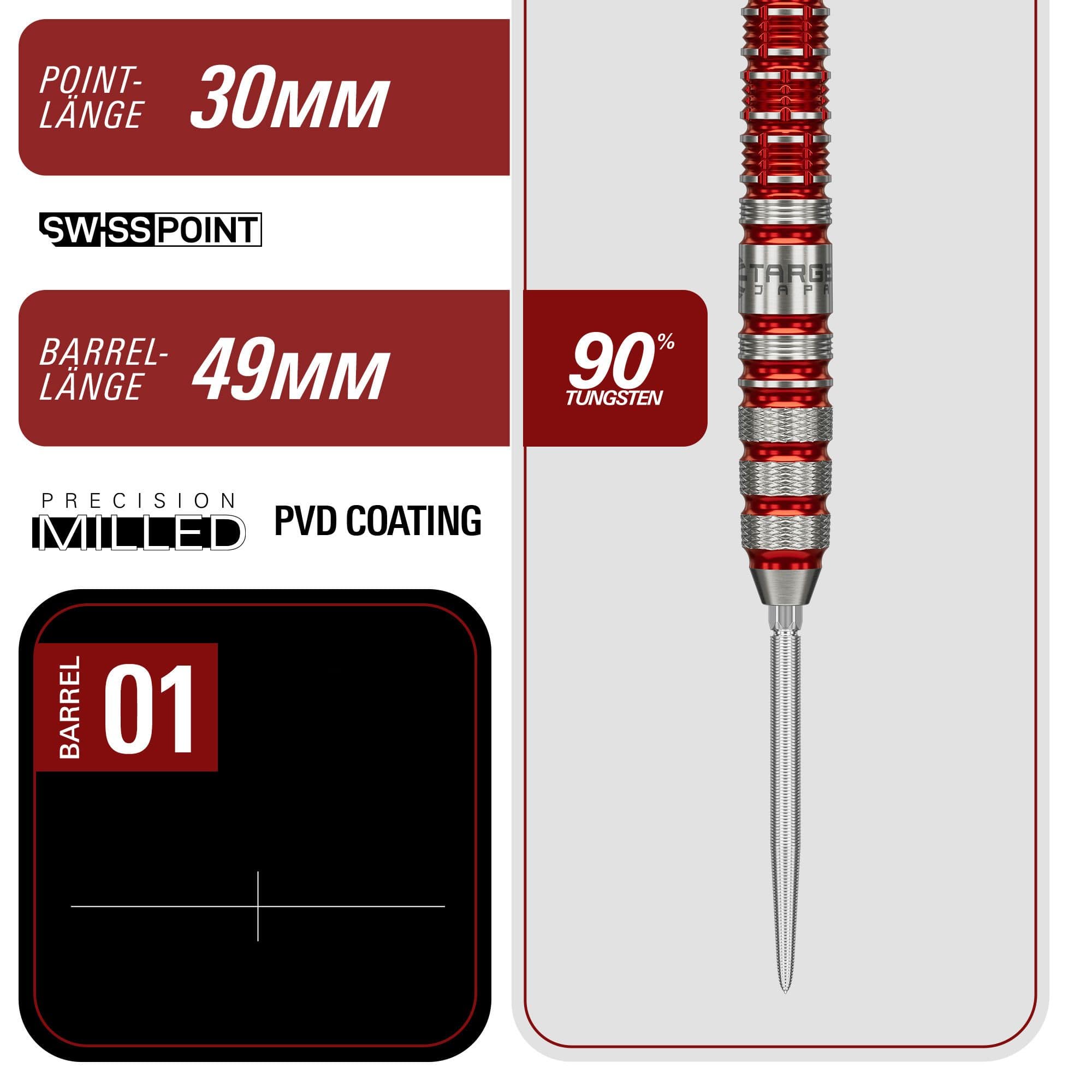 Fléchettes en acier à pointe suisse Target Japan Black Marque Spinel - 23 g Abgebildet sind die Target Japan Black Marque Spinel Swiss Point Steeldarts mit 23 Gramm Gewicht. Die Darts sind speziell für Präzision und Design entwickelt.