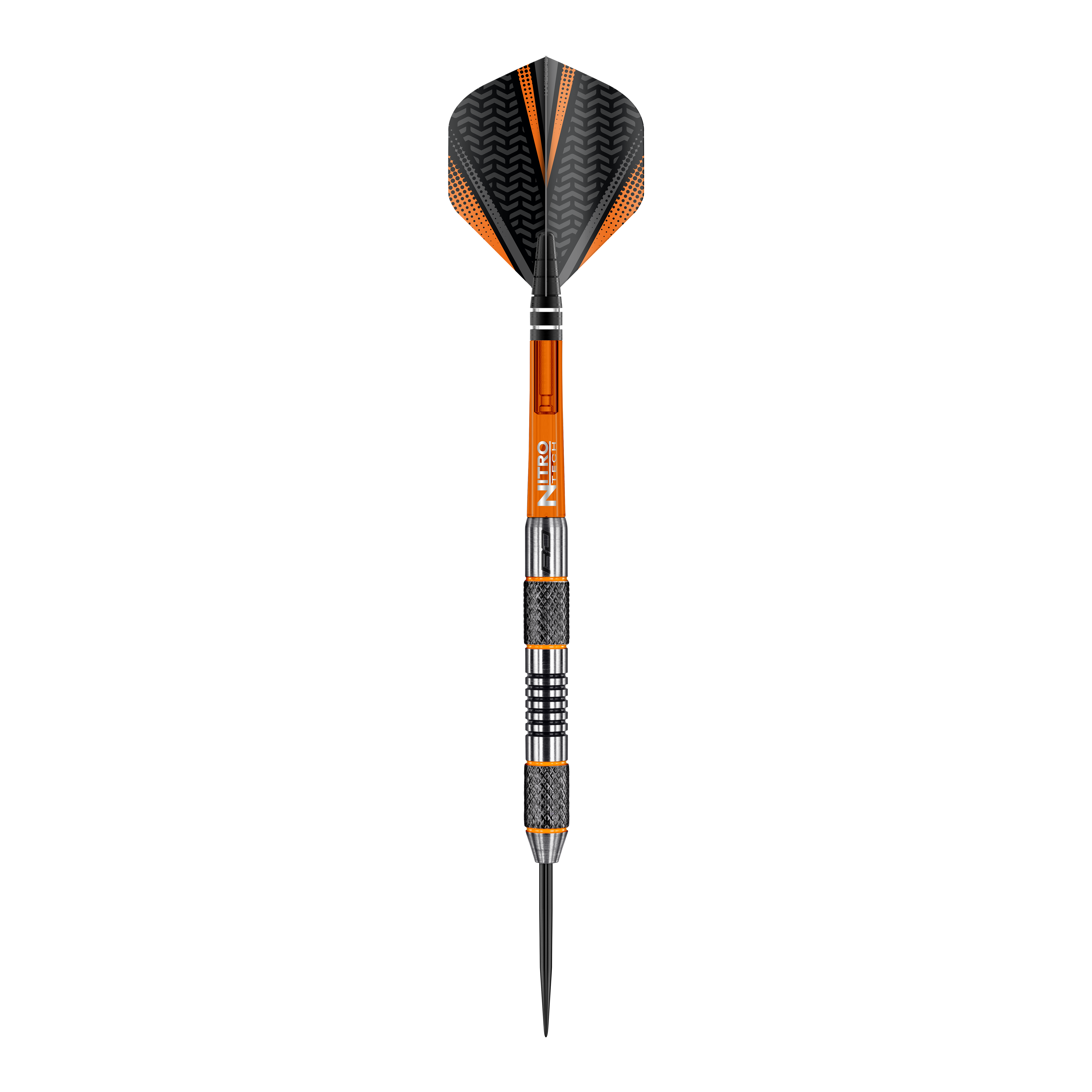 Fléchettes Red Dragon Amberjack 5 en acier - 24 g Dies ist ein Steeldart der Marke Red Dragon, Modell Amberjack 5 mit einem Gewicht von 24 Gramm. Der Dart hat ein schwarzes und orangefarbenes Design mit metallischen und geriffelten Griffbereichen.