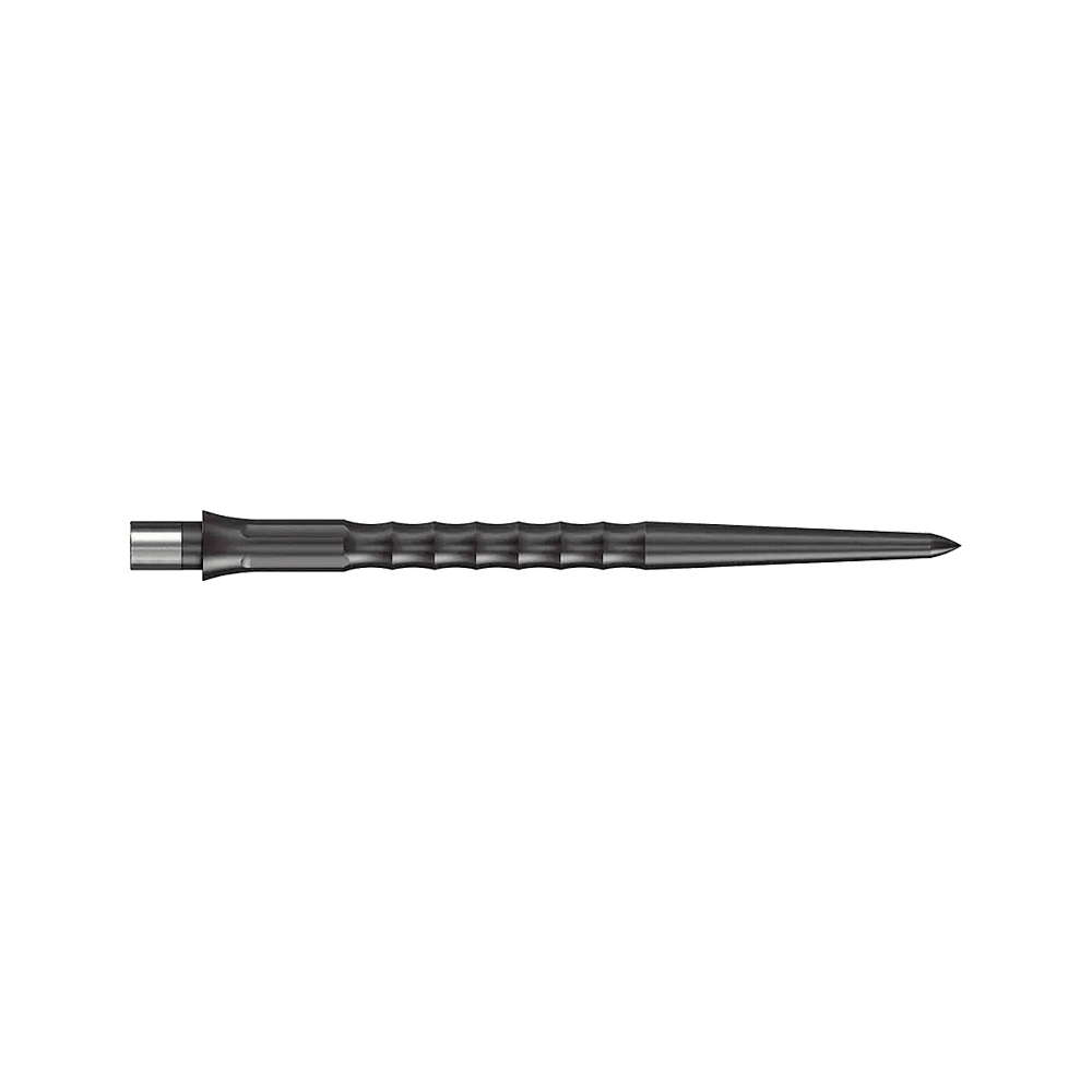 Pointes Caliburn System Steeldart - Ripple - NoLip - Noires Das Bild zeigt eine schwarze Steeldartspitze mit Ripple NoLip Design, 36 mm lang. Die Spitze gehört zum Caliburn Evo System.