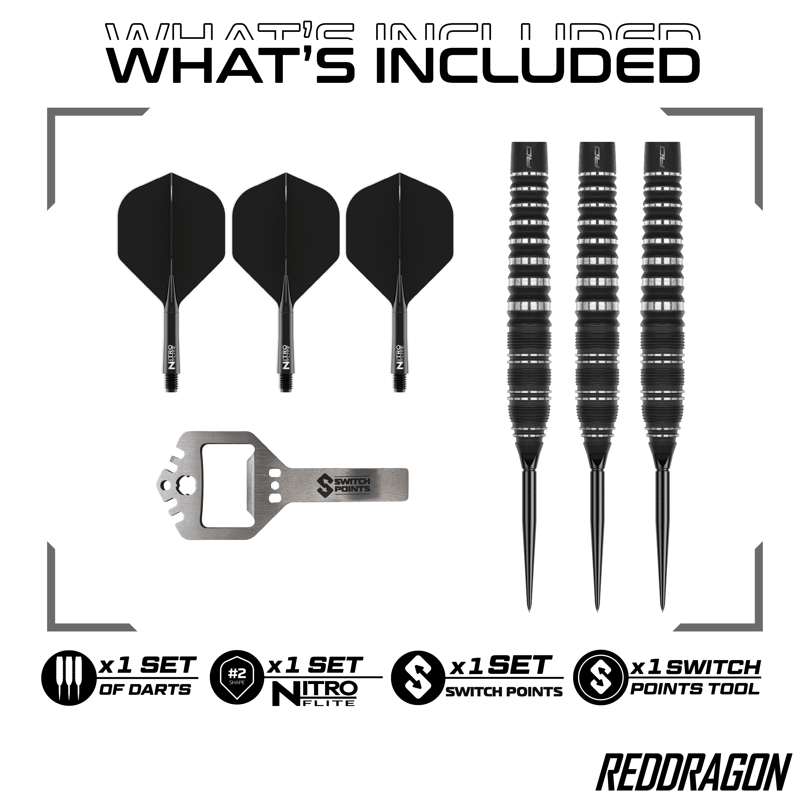 Fléchettes en acier Red Dragon Sable Torpedo Switch Point Hier sind Red Dragon Sable Torpedo Switch Point Steeldarts zu sehen. Diese Darts zeichnen sich durch ihre Torpedo-Form aus.