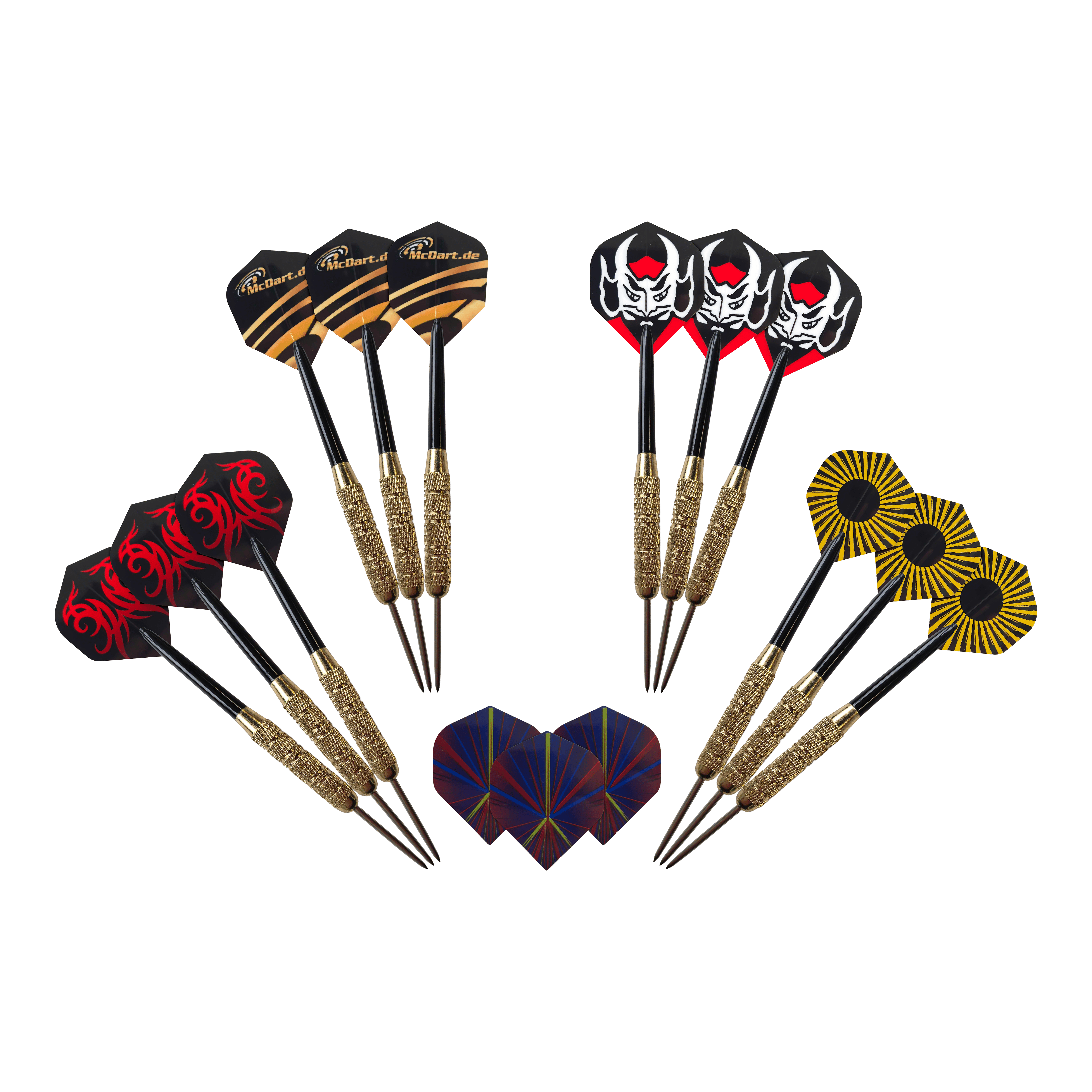 Pack Winmau Blade 6 avec 12 fléchettes en acier McDart et anneau de récupération Abgebildet ist das Winmau Blade 6 Bundle mit 12 McDart Steeldarts und Catchring. Das Bild zeigt vermutlich das komplette Darts-Set.