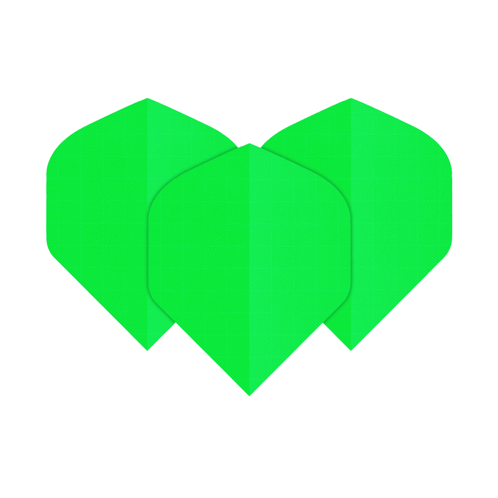 Vols en nylon N5 - Standard - Vert fluo Das Bild zeigt drei neongrüne Nylon-Stoff Flights in der Form N5. Sie sind nebeneinander angeordnet und leuchten auffällig.