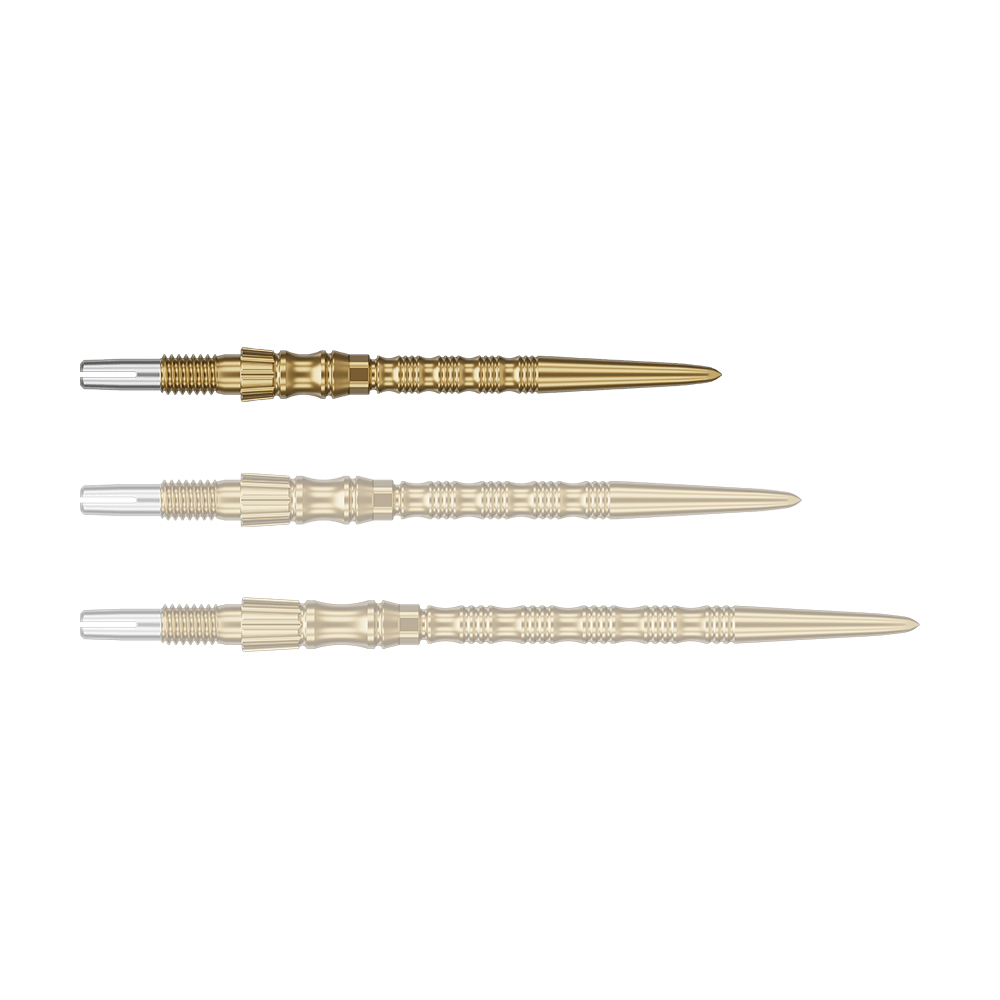 Pointes de fléchettes en acier Target Signature Swiss Point TRB - or Ein einzelner Target SwissPoint Signature TRB Dartspitze in Gold mit 30mm Länge wird gezeigt. Die Spitze ist detailliert abgebildet.