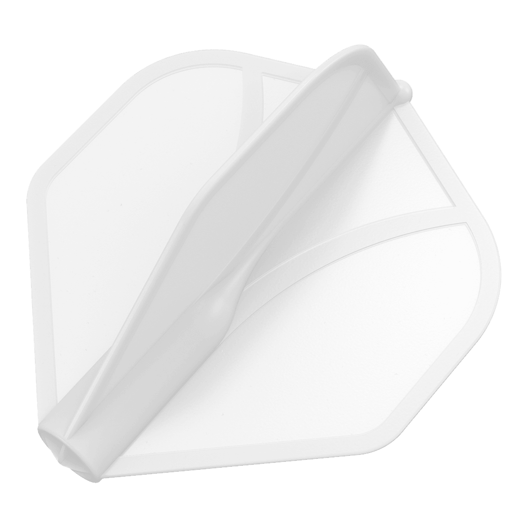 Profil aérodynamique moulé n°2 Vols standard Das Bild zeigt eine transparente Dart-Flügel. Er hat eine aerodynamische Form und ist hauptsächlich weiß.
