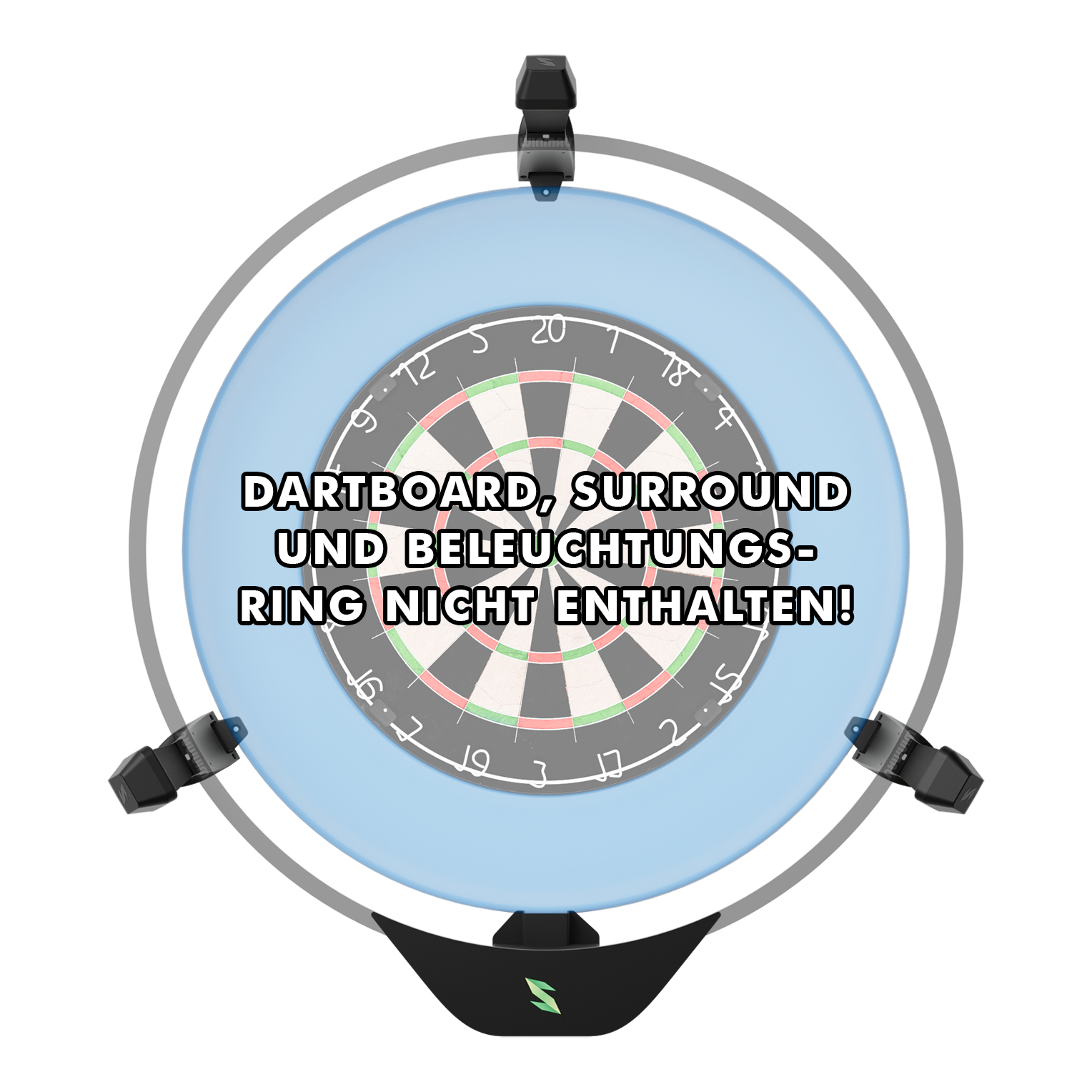 Scolia Home 2 FLEX - Système de notation électronique automatique 2026 Das Bild zeigt das Produkt "Scolia Home 2 FLEX – Electronic Score System" rund um ein Dartboard. Auf dem Bild steht der Hinweis, dass Dartboard, Surround und Beleuchtungsring nicht enthalten sind.