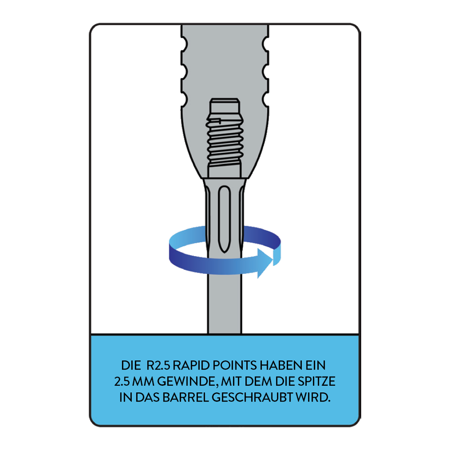 Outil de pointage rapide Mission R2.5 Das Bild zeigt das Mission R2.5 Rapid Point Tool. Dieses Tool dient zur Wartung von Dartspitzen.