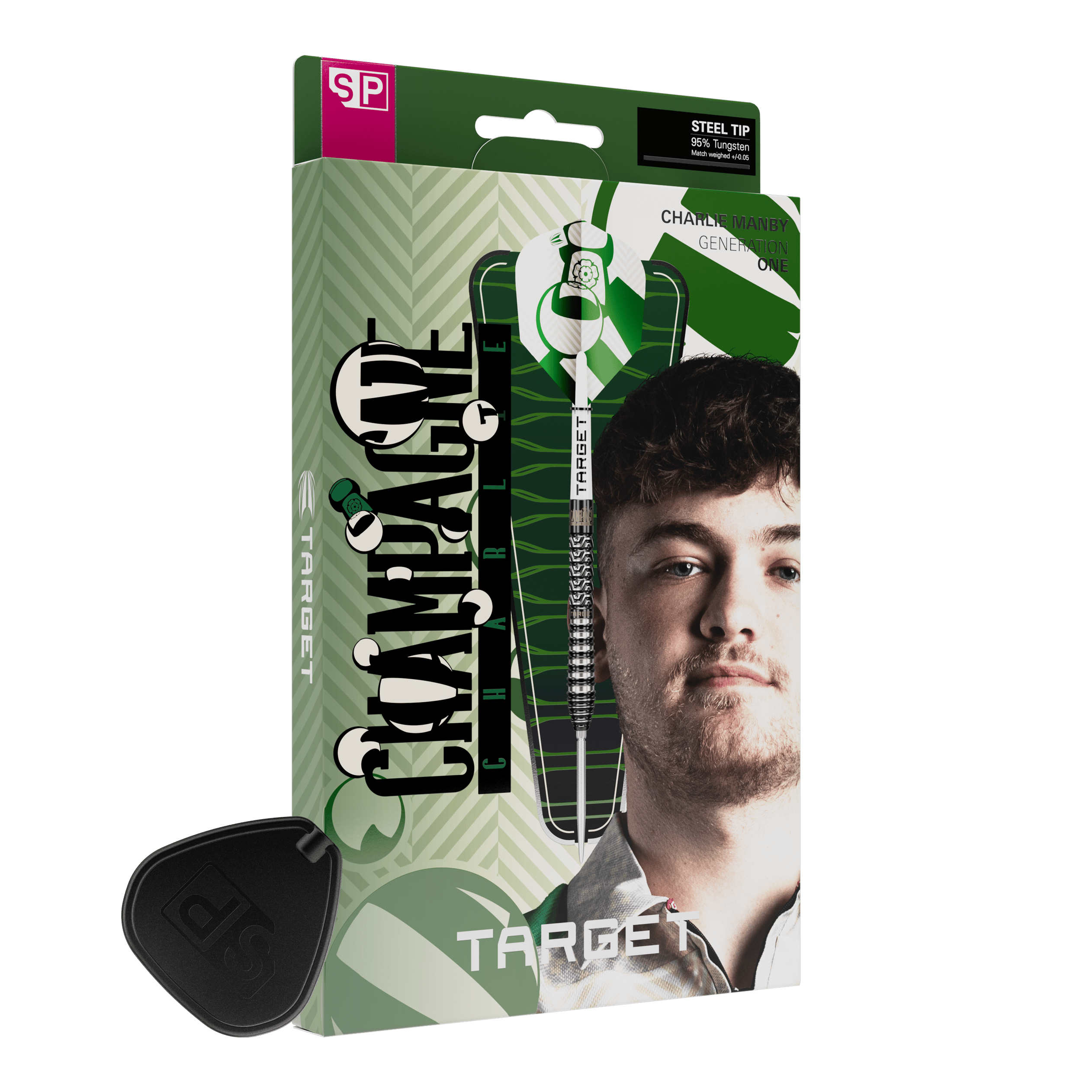 Fléchettes en acier Target Charlie Manby Swiss Points Dies ist ein Foto von Target Charlie Manby Swiss Points Steeldarts. Es wird ein weiterer Dart aus dem Set gezeigt.