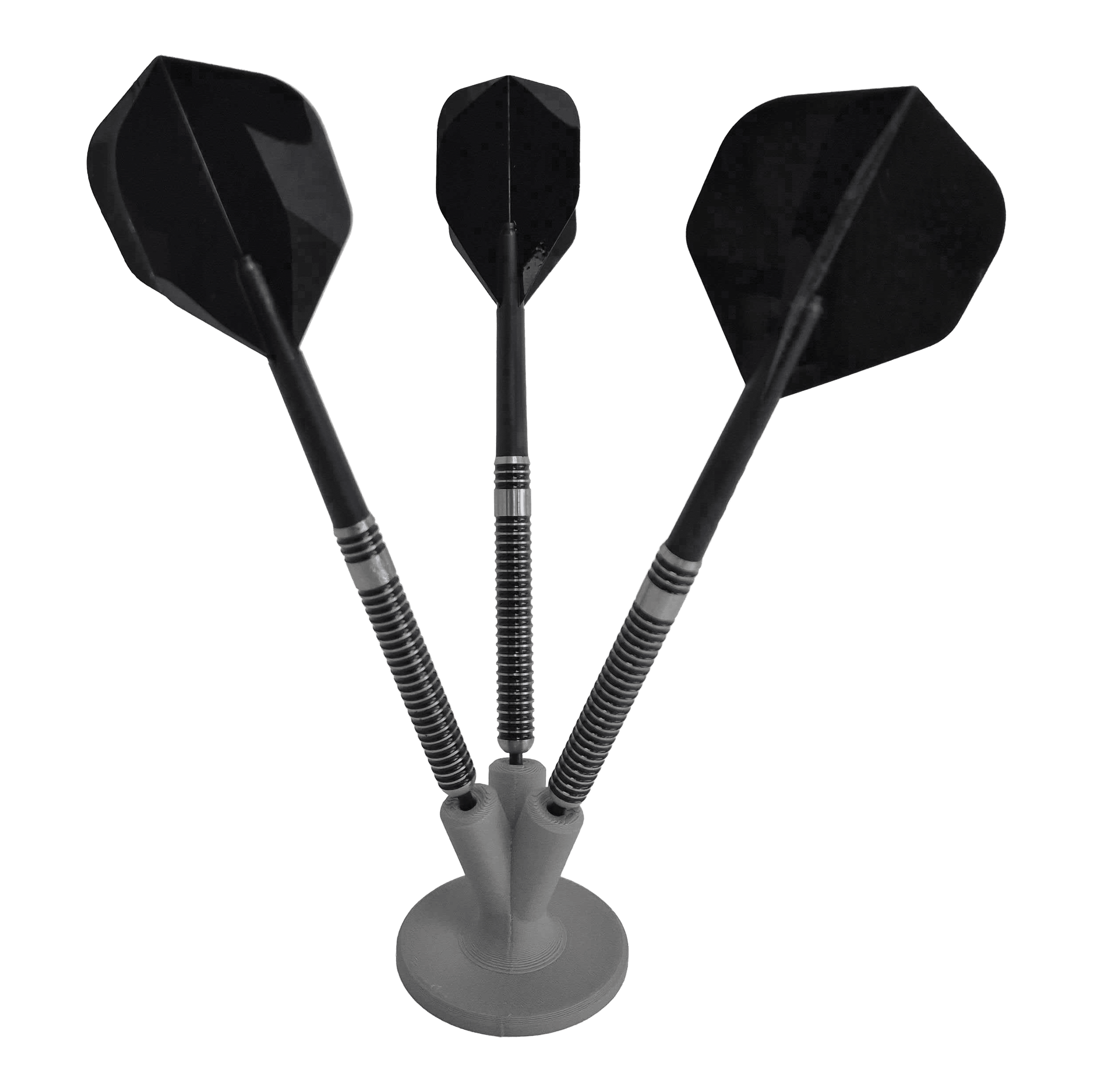 Das Bild zeigt einen kompakten Dart-Halter in Grau. Ein funktionales Zubehörteil für Dartspieler.