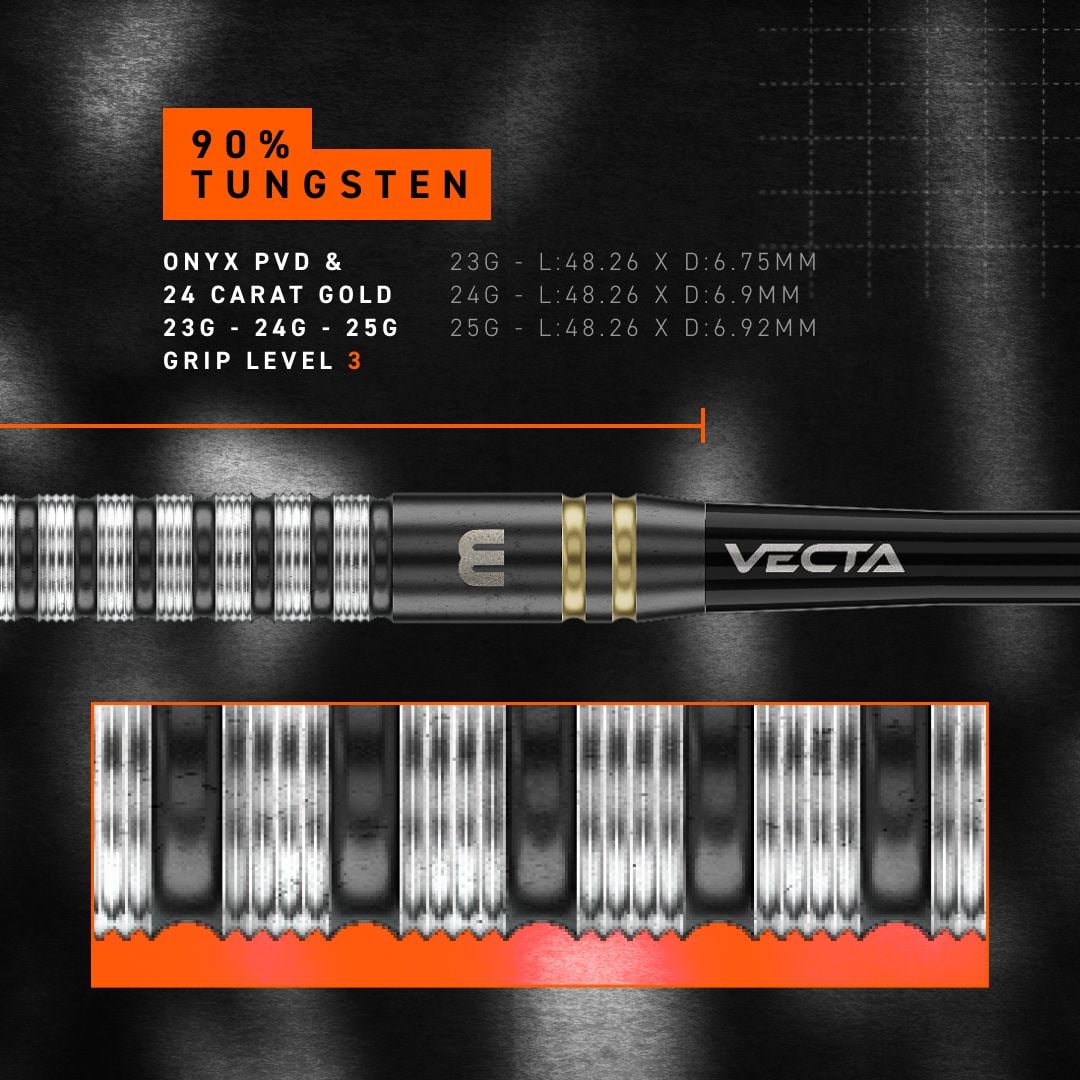 Fléchettes en acier Winmau Gian Van Veen TS Switch Point Das Produkt ist Winmau Gian Van Veen TS Switch Point Steeldarts. Die Abbildung zeigt die schlanken Darts aus der Nähe.