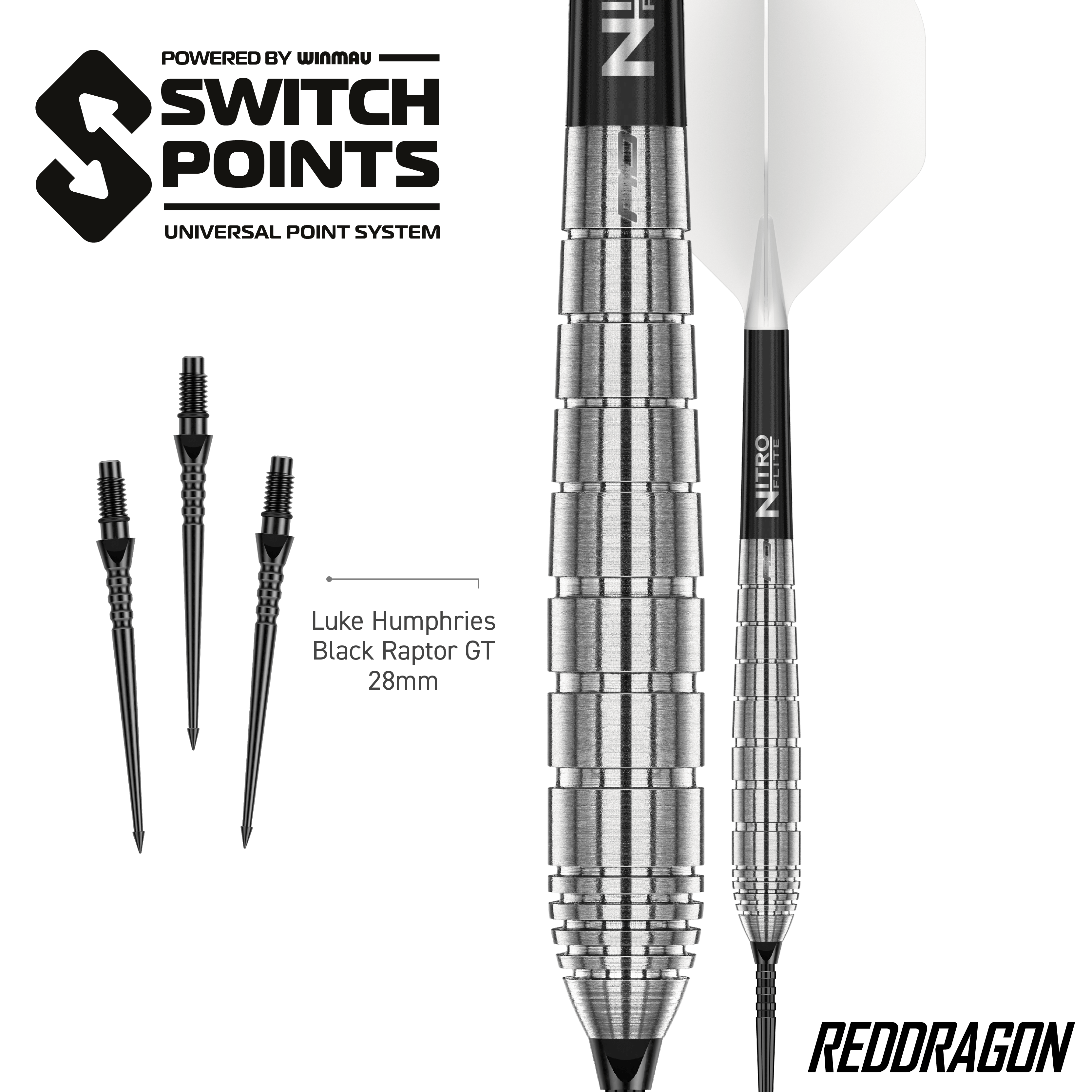 Fléchettes en acier Red Dragon Luke Humphries TX1 Pioneer Switch Point Das Bild zeigt die Red Dragon Luke Humphries TX1 Pioneer Switch Point Steeldarts. Diese Steeldarts sind hochwertig verarbeitet.