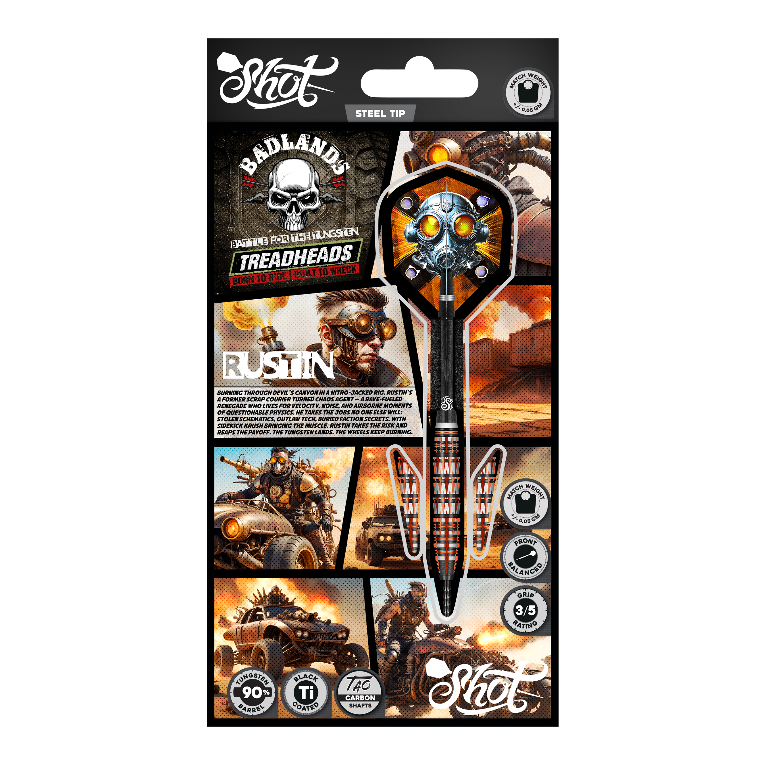 Fléchettes en acier Shot Badlands Rustin - 23 g Auf dem Foto ist Shot Badlands Rustin Steeldarts - 23g zu sehen. Das Produkt wird aus einer weiteren Ansicht dargestellt.