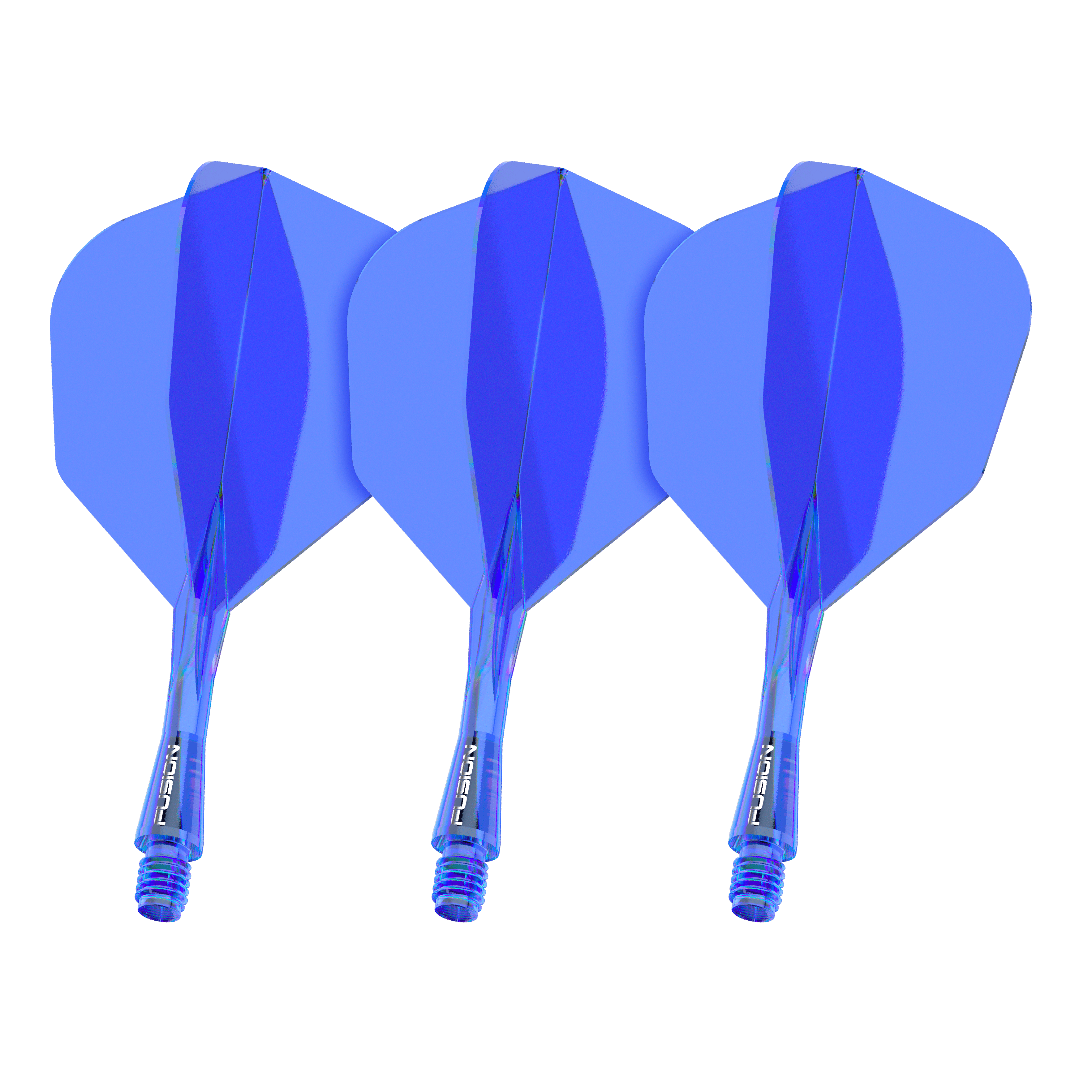 Gezeigt wird ein Artikel mit dem Dateinamen 8836_Winmau_Fusion_Flight_Shaft_System_No6_Blau_22mm_1Set. Das Bild stellt wahrscheinlich ein blaues Dartzubehör-Set dar.