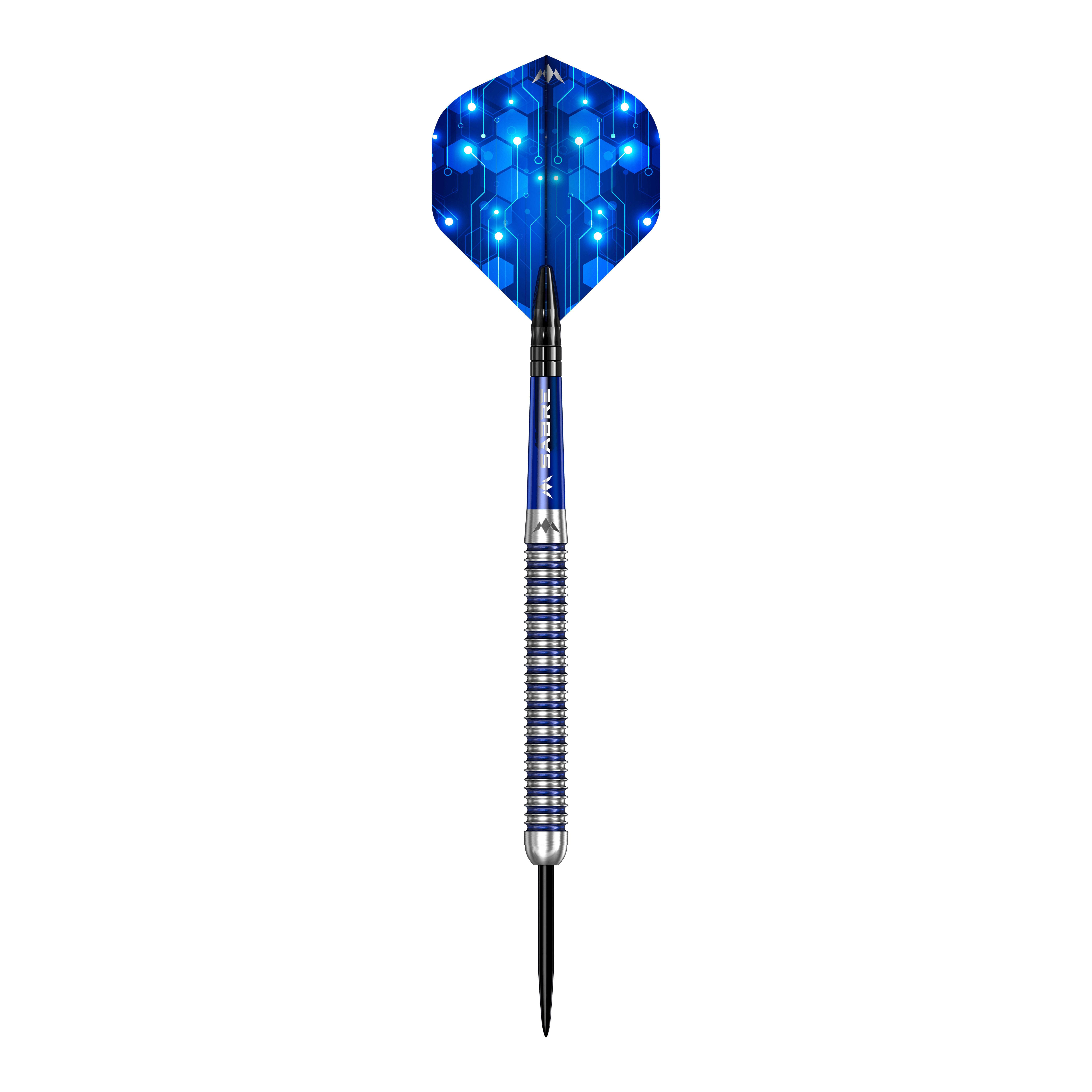 Fléchettes en acier Mission ION bleu argent Das Bild zeigt die Mission ION Blue Silver Steeldarts. Die Darts sind in Blau und Silber gehalten.