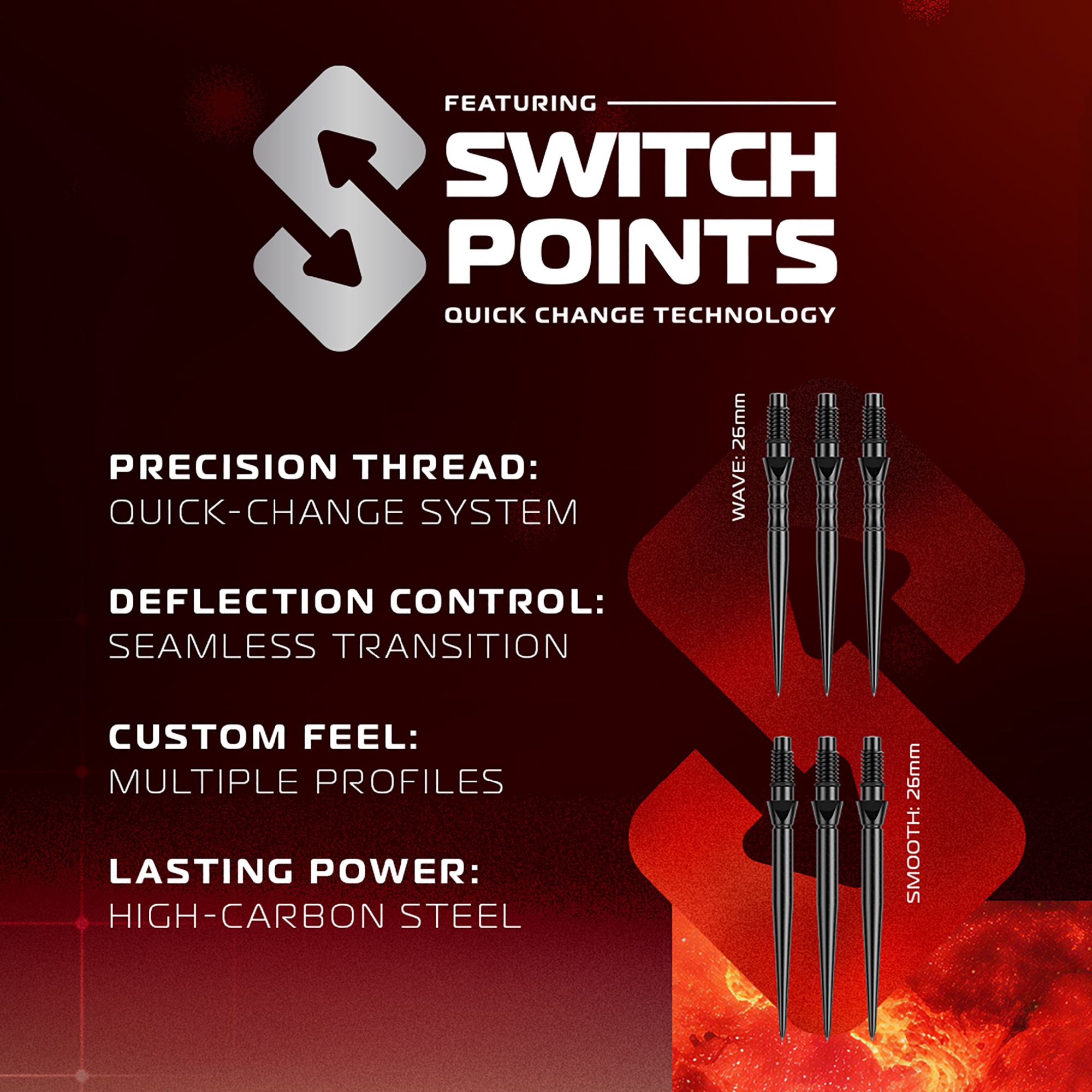 Hier sieht man die Winmau Fornax Tapered Switch Point Steeldarts. Die Darts besitzen ein schlankes Profil für optimale Balance.