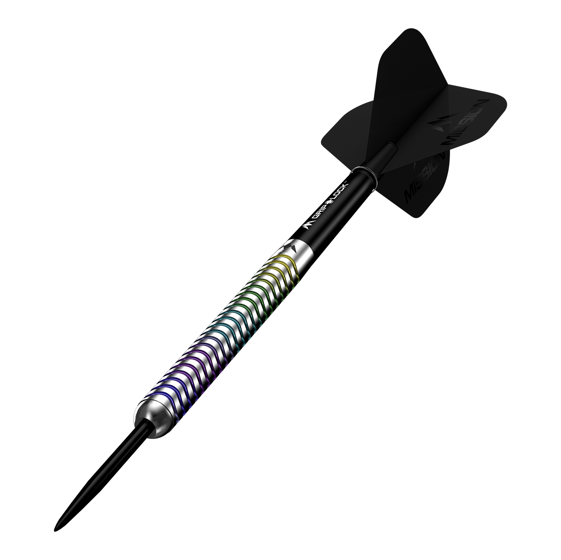 Mission Mirage Steeldarts sind Profi-Darts für anspruchsvolle Spieler. Die Abbildung präsentiert das Set aus mehreren Perspektiven.