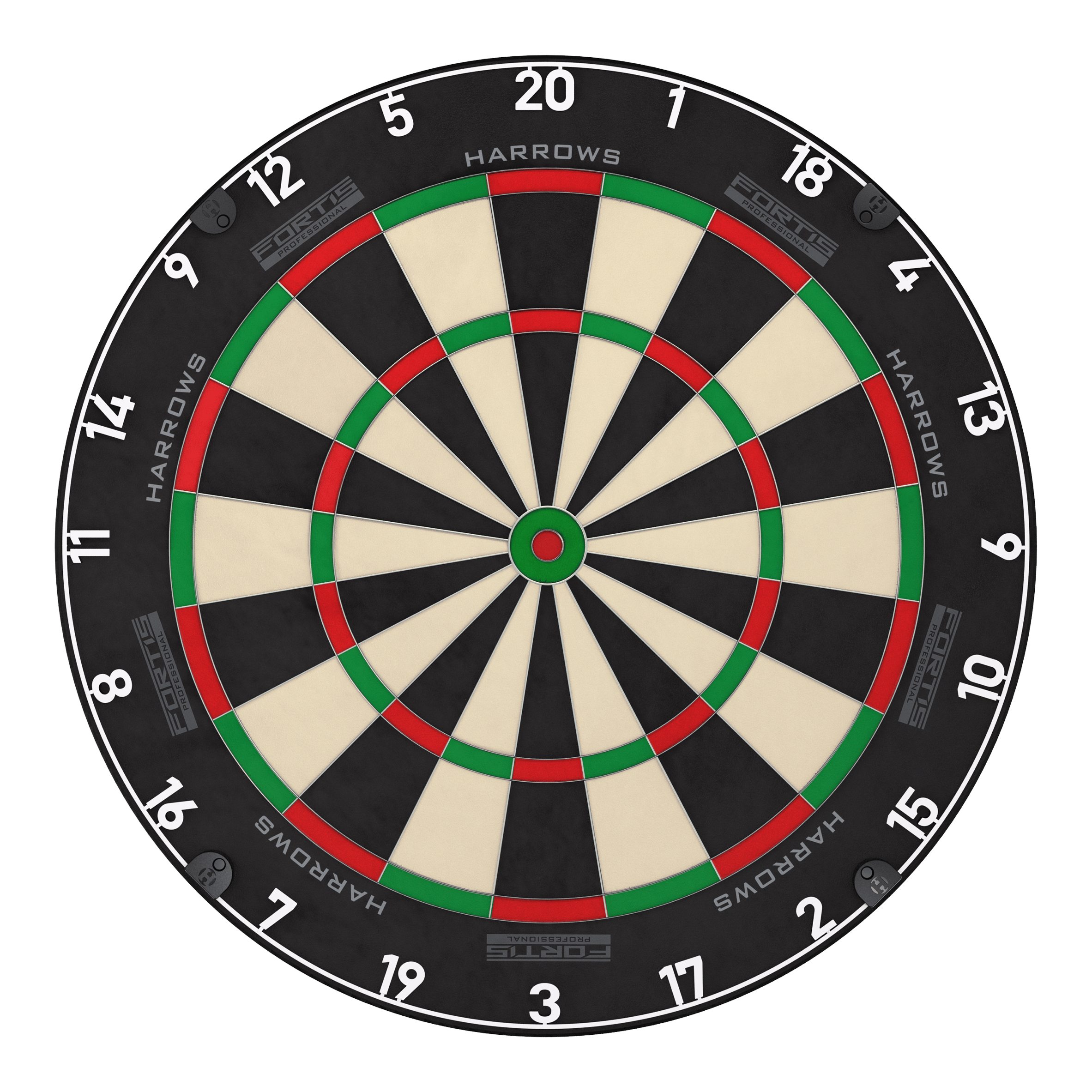 Hier sieht man das Produkt Harrows Fortis Steeldartboard. Es bietet eine erstklassige Spielfläche für Dartfans.