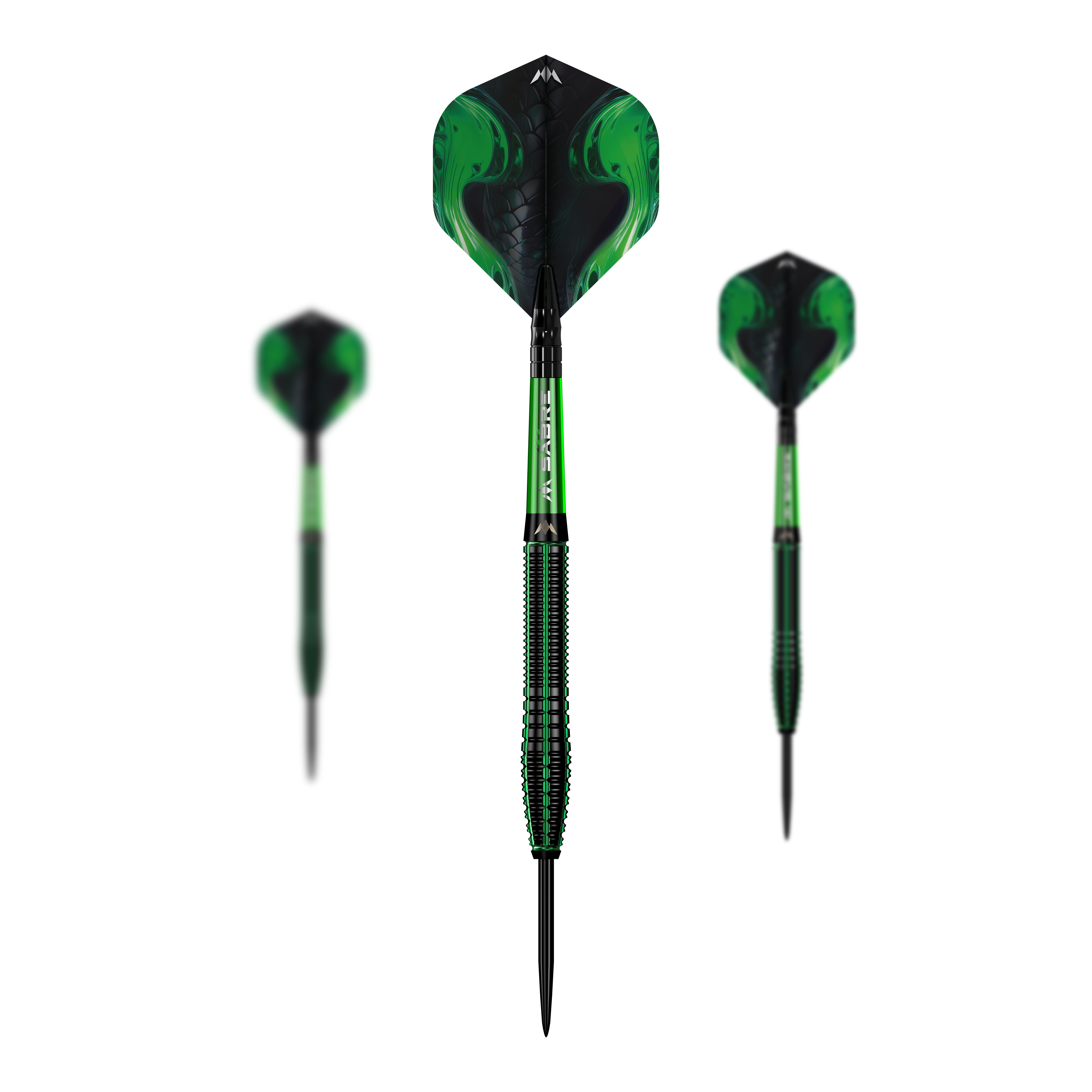 Fléchettes en acier Mission Venom Das Set Mission Venom Steeldarts liegt sortiert im Bild. Das Material erscheint stabil.