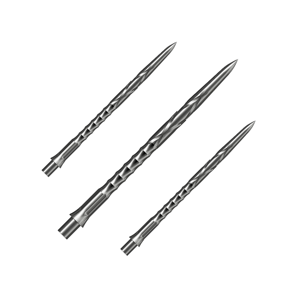 Pointes de fléchettes en acier Caliburn System - HAN G2 - Argent Das Bild präsentiert ein Set Caliburn Evo System Steeldartspitzen, HAN G2, Silber, 40mm. Das Set enthält mehrere Spitzen für Steeldarts.