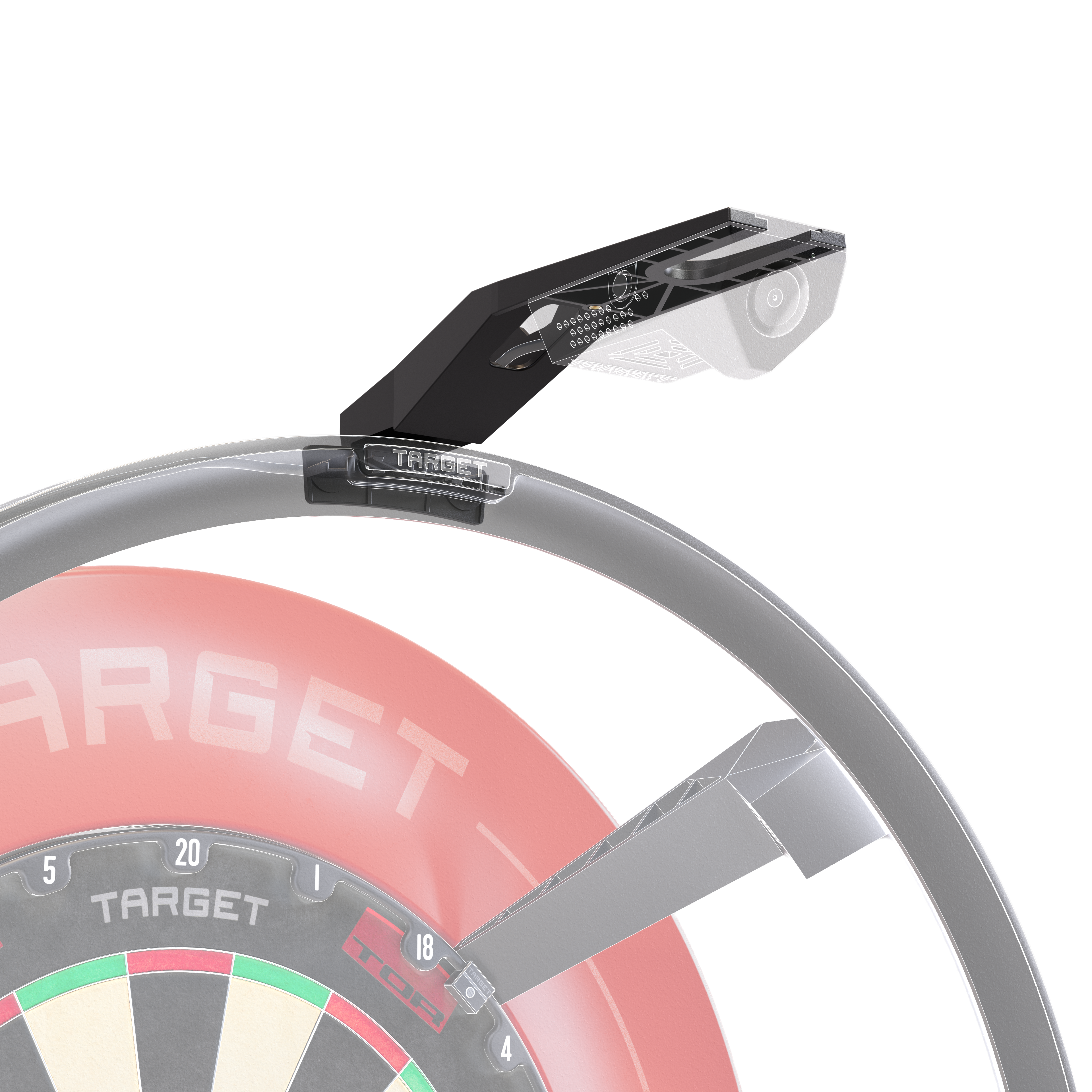 Bras de caméra Target OMNI VIRT Gezeigt wird der Target OMNI VIRT Kamera Arm. Der Arm ist robust gebaut und speziell für Dartspieler entwickelt.