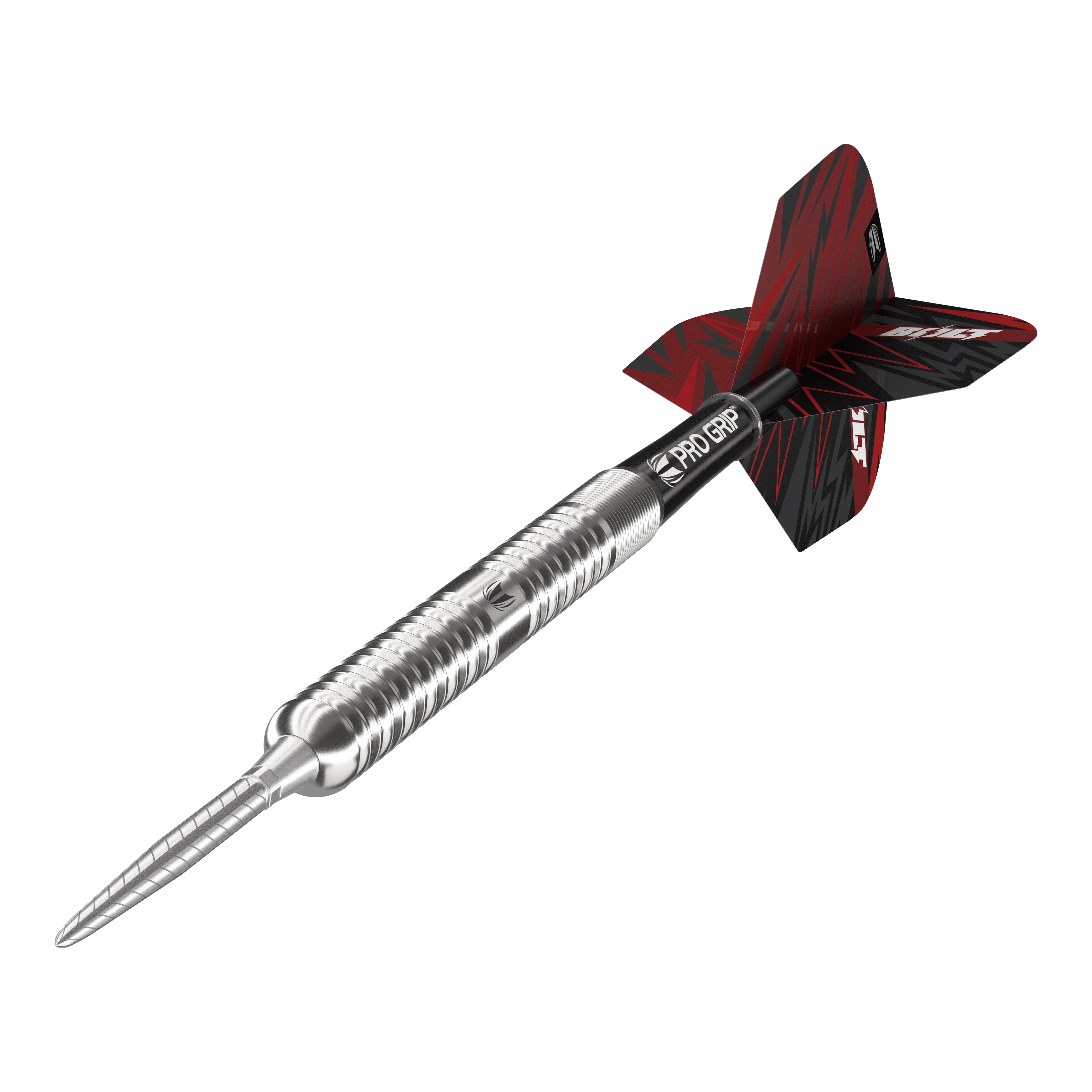 Fléchettes en acier Target Sebastian Bialecki GEN1 Swiss Point - 22 g Das Bild zeigt den Target Sebastian Bialecki GEN1 Swiss Point Steeldart mit 22 Gramm Gewicht. Der Dartpfeil hat ein silbernes Metallgehäuse, einen schwarzen Schaft und ein rot-schwarzes Flight-Design.