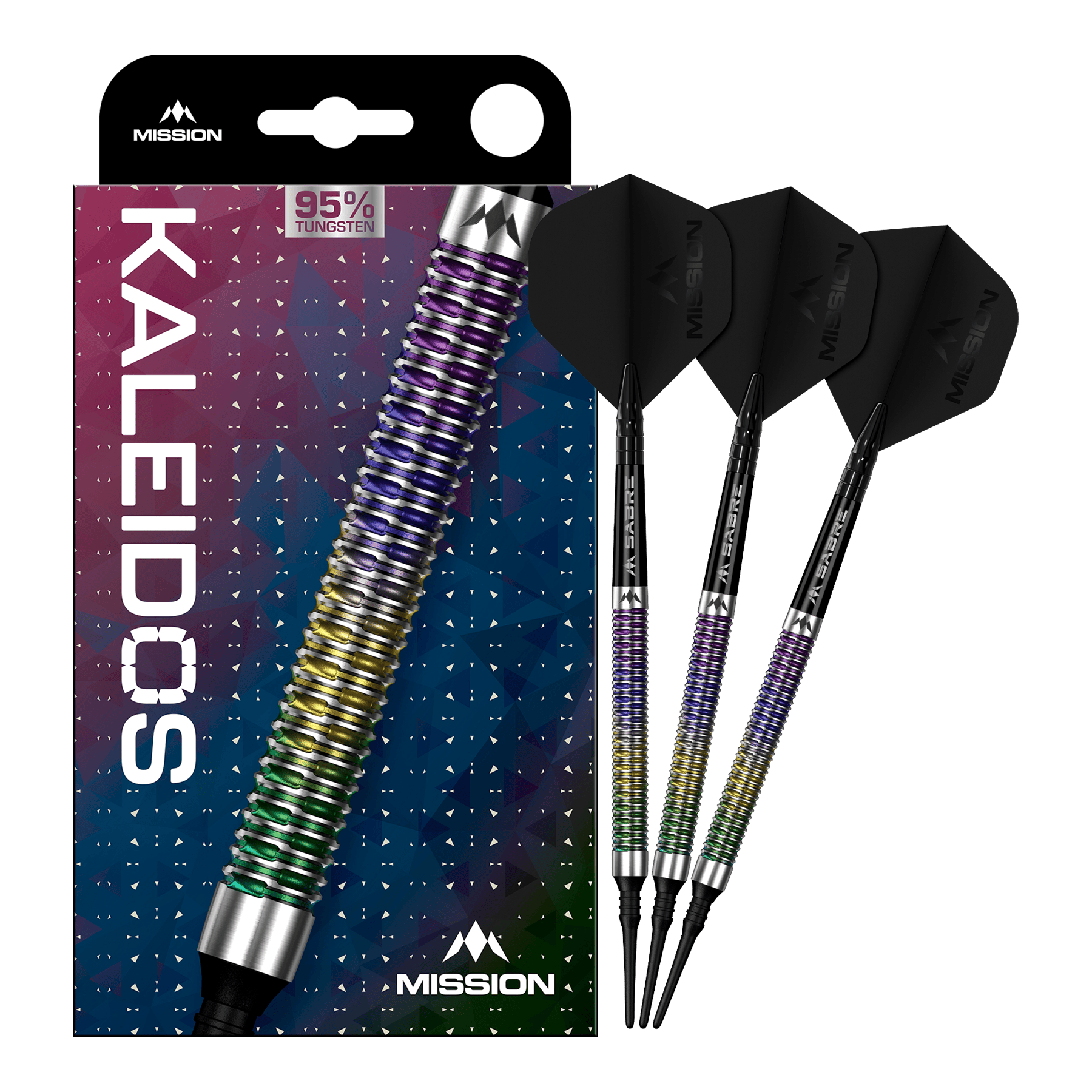 Fléchettes souples Mission Kaleidos - 19 g Mission Kaleidos Softdarts - 19g ist auf dem Bild zu sehen. Der Softdart ist vollständig abgebildet.