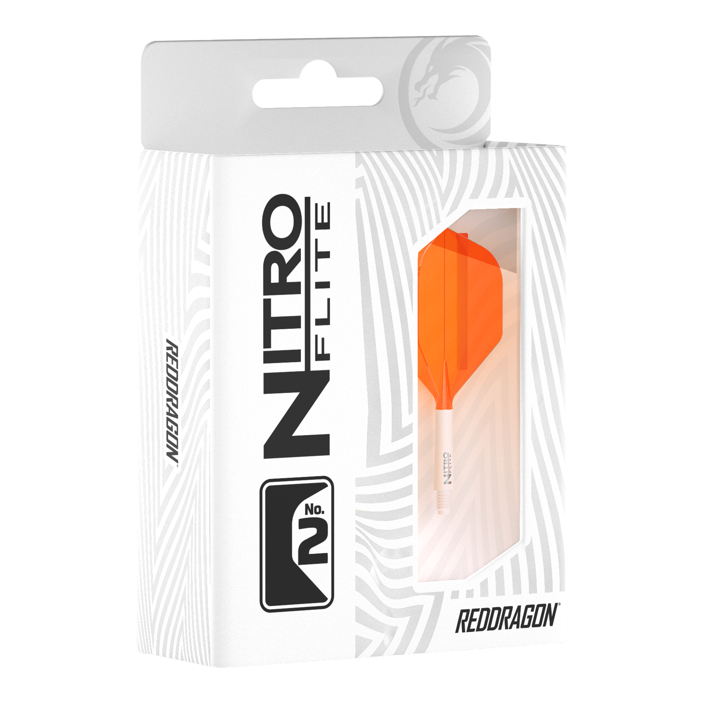 Ailettes Red Dragon Nitroflite à tige blanche et ailettes orange n° 2 Zu sehen ist das Produkt Red Dragon Nitroflite White Shaft Orange Flights No2. Es besteht aus einem weißen Schaft und orangen Flights.