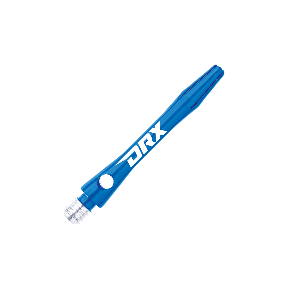 C630_Red_Dragon_DRX_Coated_Aluminium_Shafts_Blau_36mm_2 Das Bild zeigt einen blauen DRX-beschichteten Aluminium-Schaft von Red Dragon. Der Schriftzug „DRX“ ist in Weiß auf dem Schaft zu sehen.