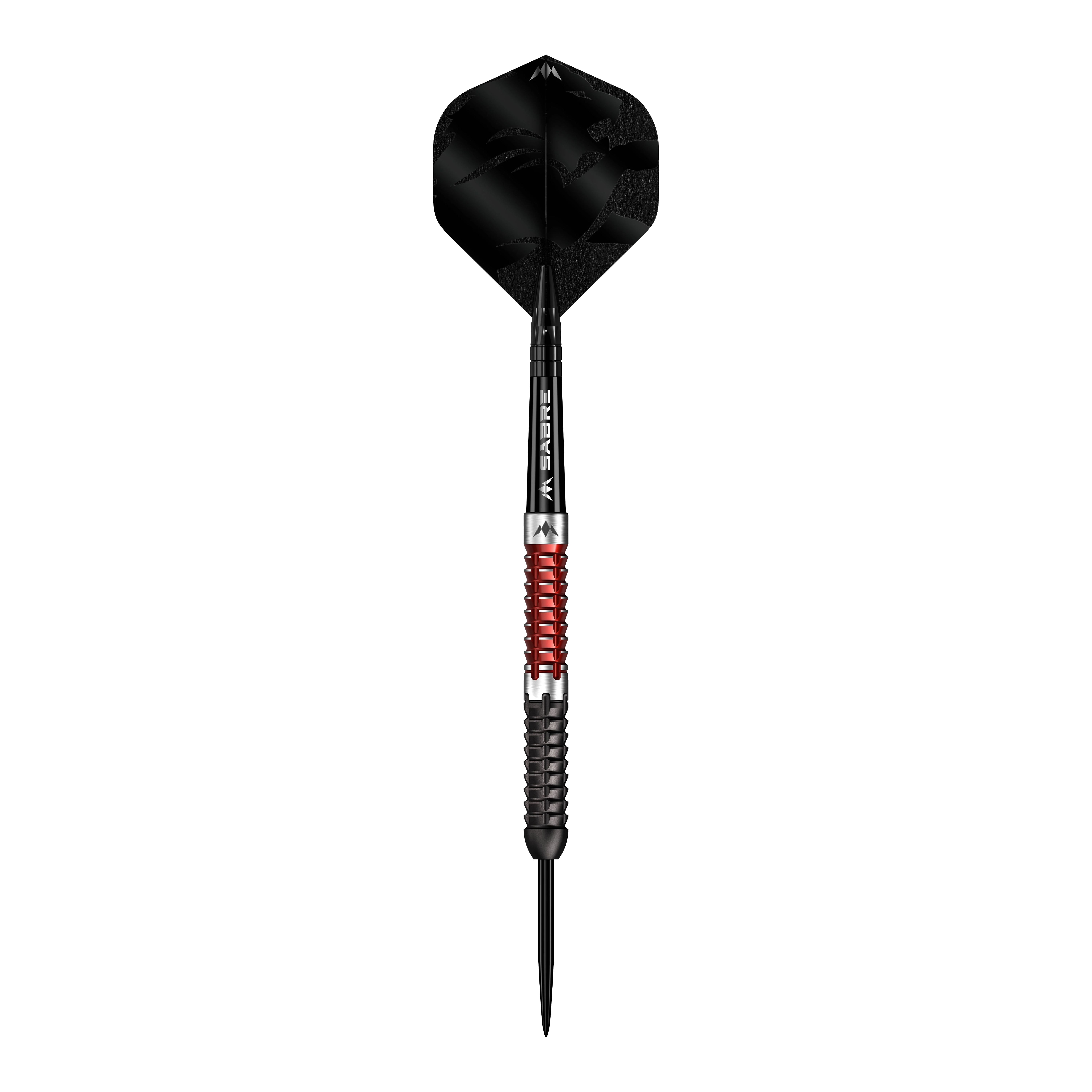 Abgebildet ist der Mission Llew Bevan Black Red Electro Steeldarts in 23g. Der Dartpfeil ist schwarz und rot gestaltet.