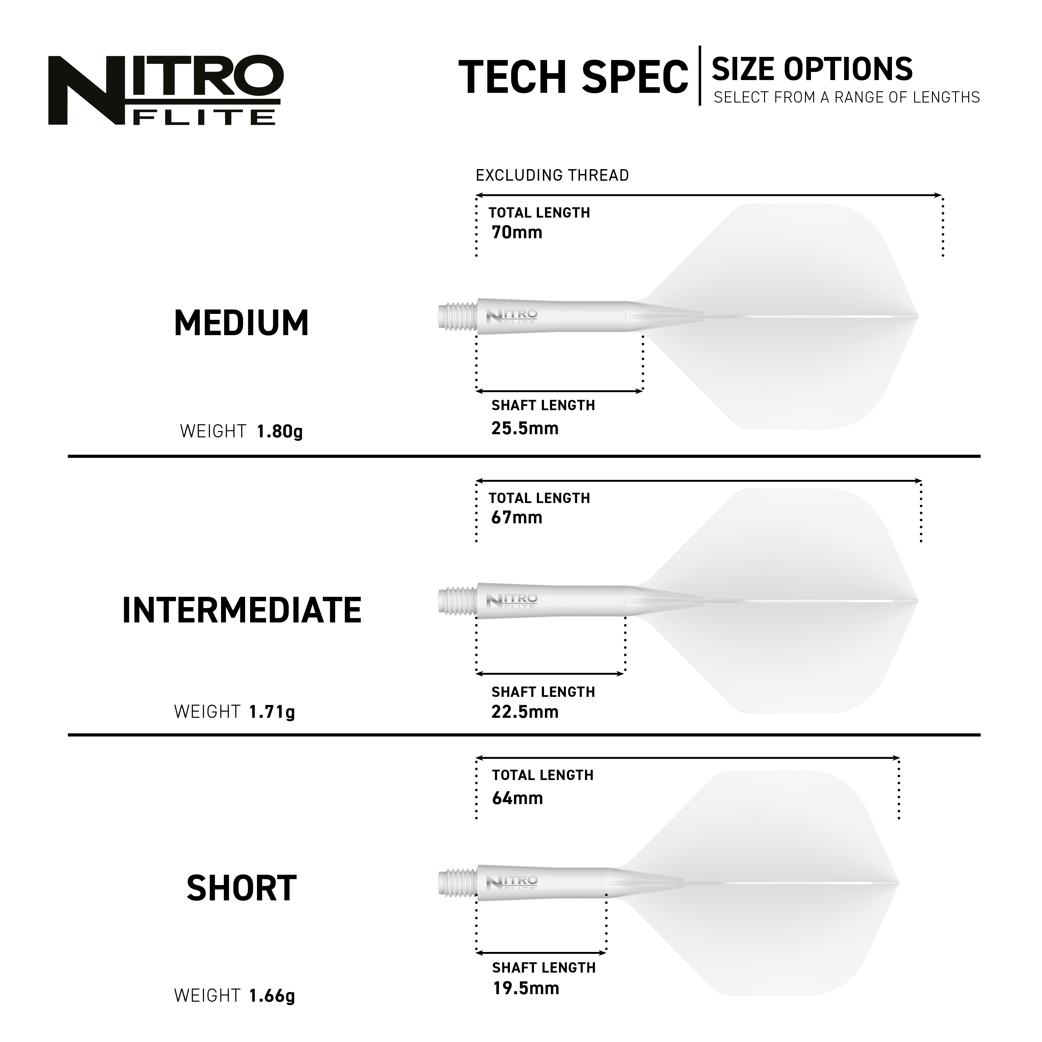 Ailettes Red Dragon Nitroflite blanches, tige blanche, n° 2 Das Bild zeigt die Red Dragon Nitroflite White Shaft White Flights No2. Es handelt sich um weiße Dartflights mit weißem Schaft.