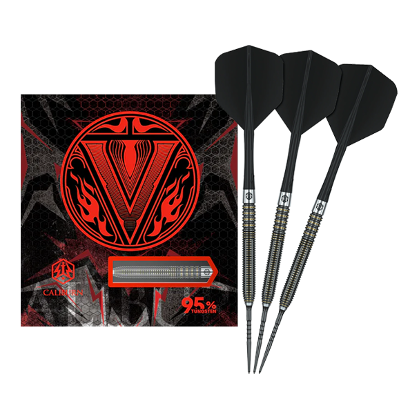 Fléchettes en acier Caliburn V-Series V2 Das Bild zeigt Caliburn V-Series V2 Steeldarts in voller Ansicht. Diese Steeldarts eignen sich für ambitionierte Spieler.