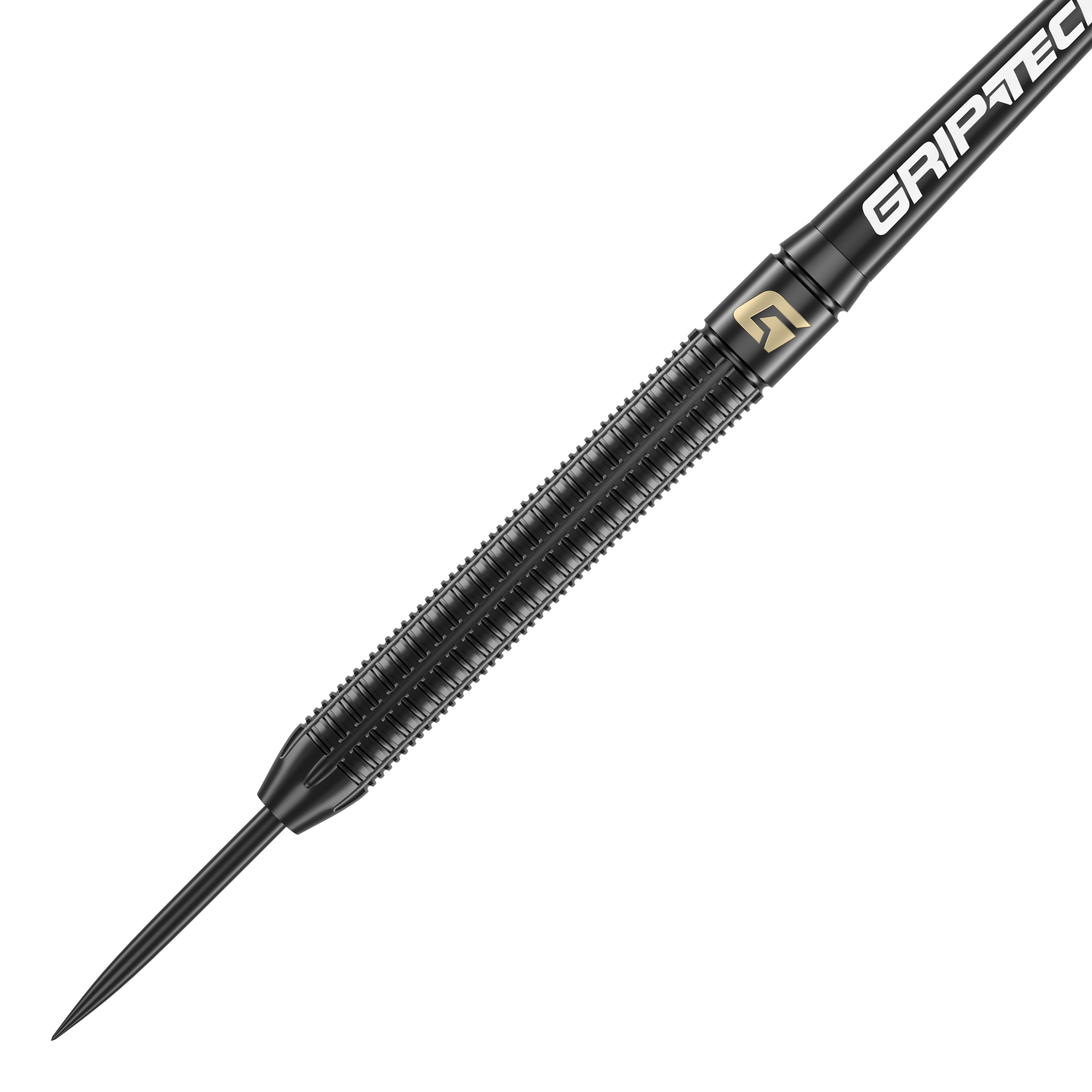 Fléchettes en acier GOAT Athlete en laiton noir - 13 g Das Bild zeigt einen schwarzen Steeldart mit dem Namen "GOAT Athlete Black Brass Steeldarts - 13g". Der Dart hat eine geriffelte Oberfläche für besseren Halt und trägt den Schriftzug "GRIP-TEC".