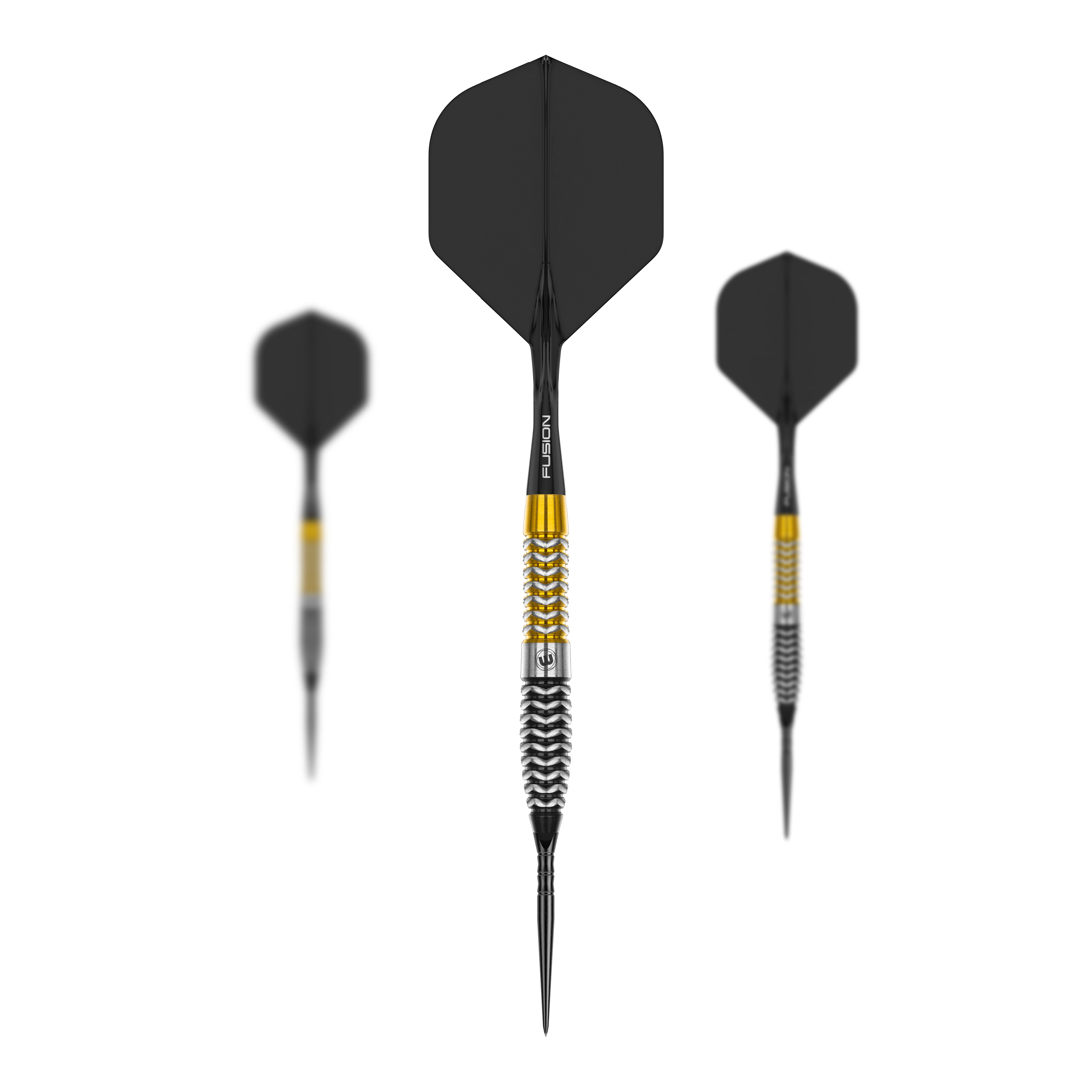 Das Bild zeigt ein Set von Winmau Exion Torpedo Switch Points Steeldarts. Es sind mehrere Steeldart-Spitzen abgebildet.