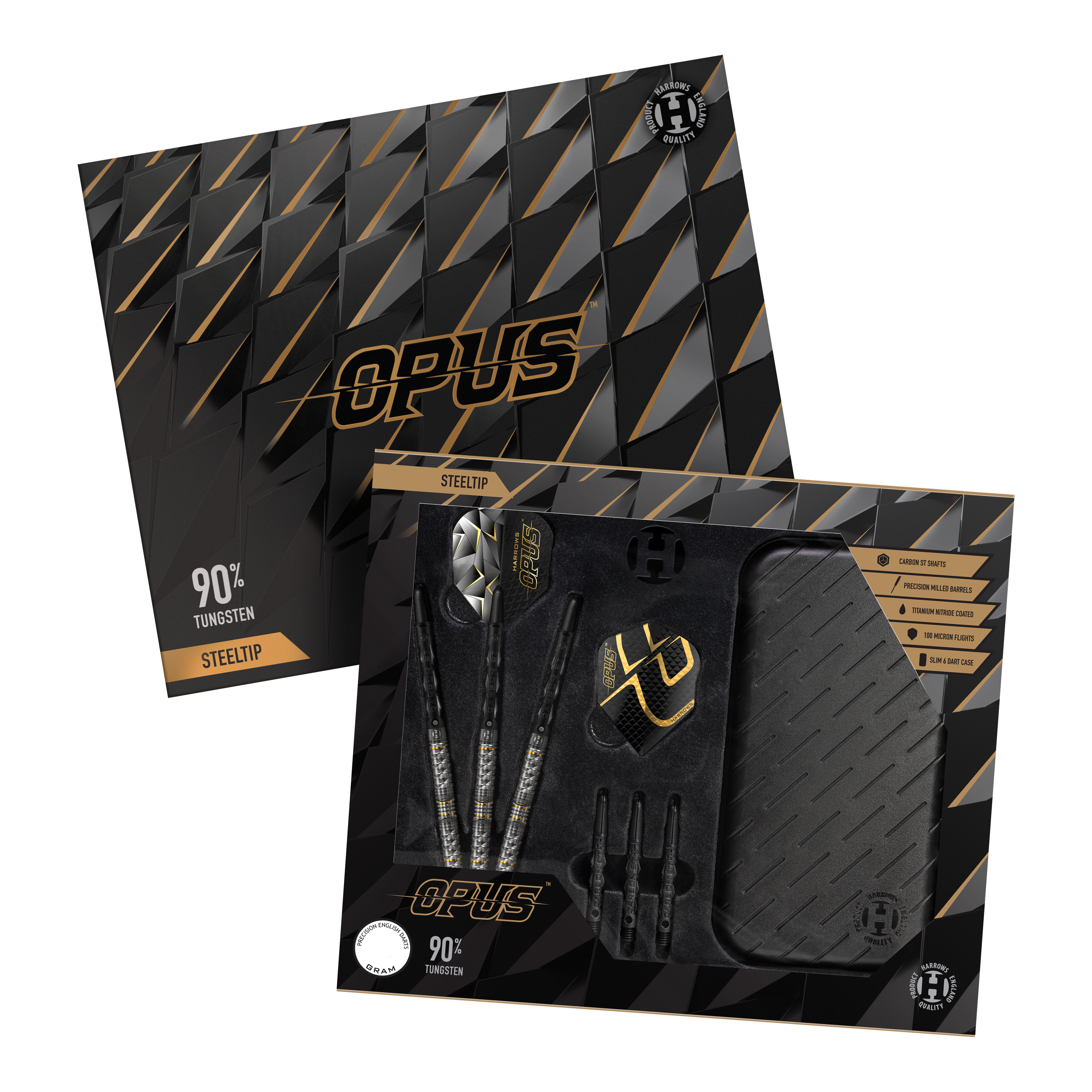 Harrows Opus Quick Point Steeldarts - 23g. Es werden drei Steeldarts mit 23 Gramm aus der Harrows Opus Reihe dargestellt.