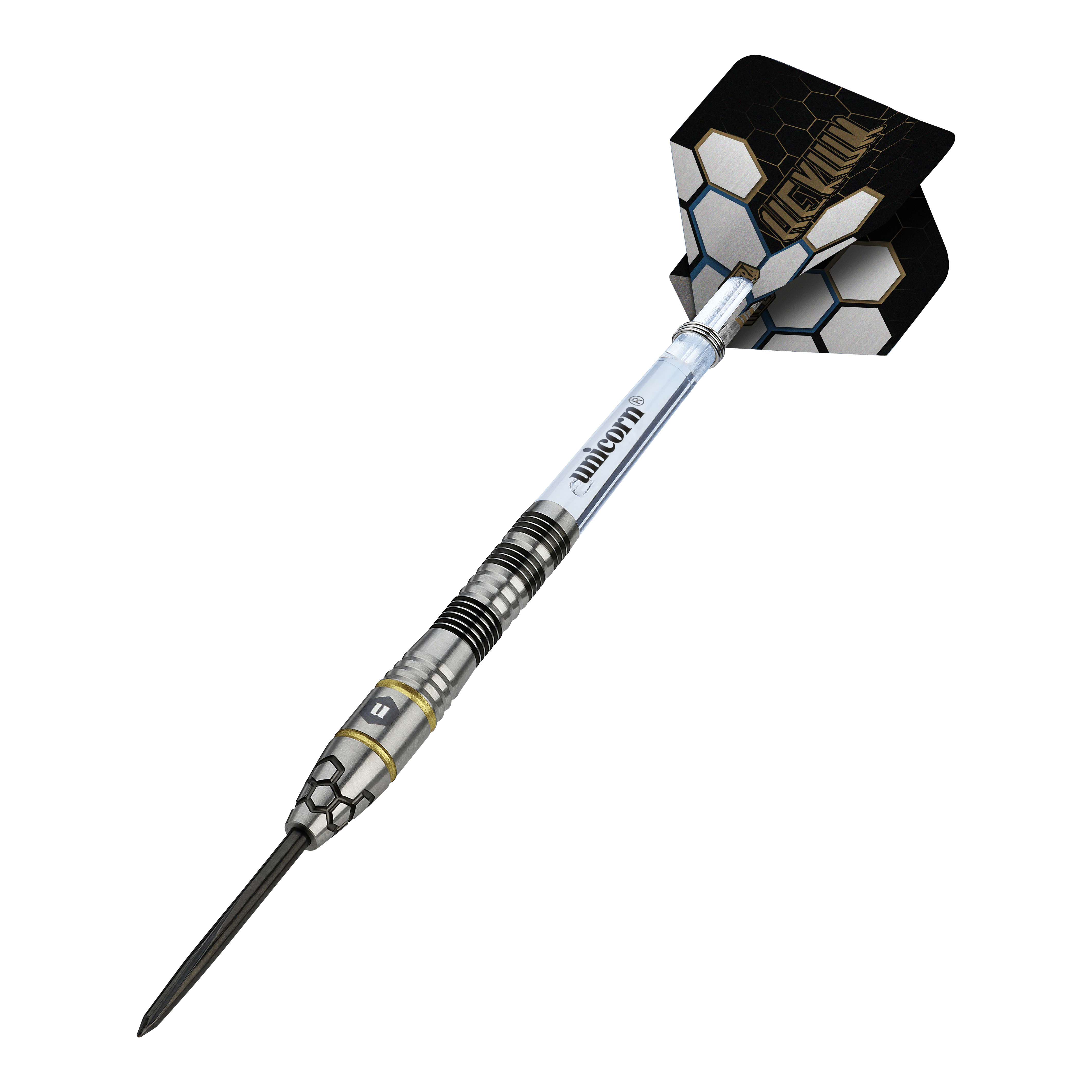 Fléchettes en acier Unicorn Hexium Style 01 Noir et Or Hier sieht man die Unicorn Hexium Style 01 Black & Gold Steeldarts. Die Darts haben eine Kombination aus schwarzen und goldenen Elementen.