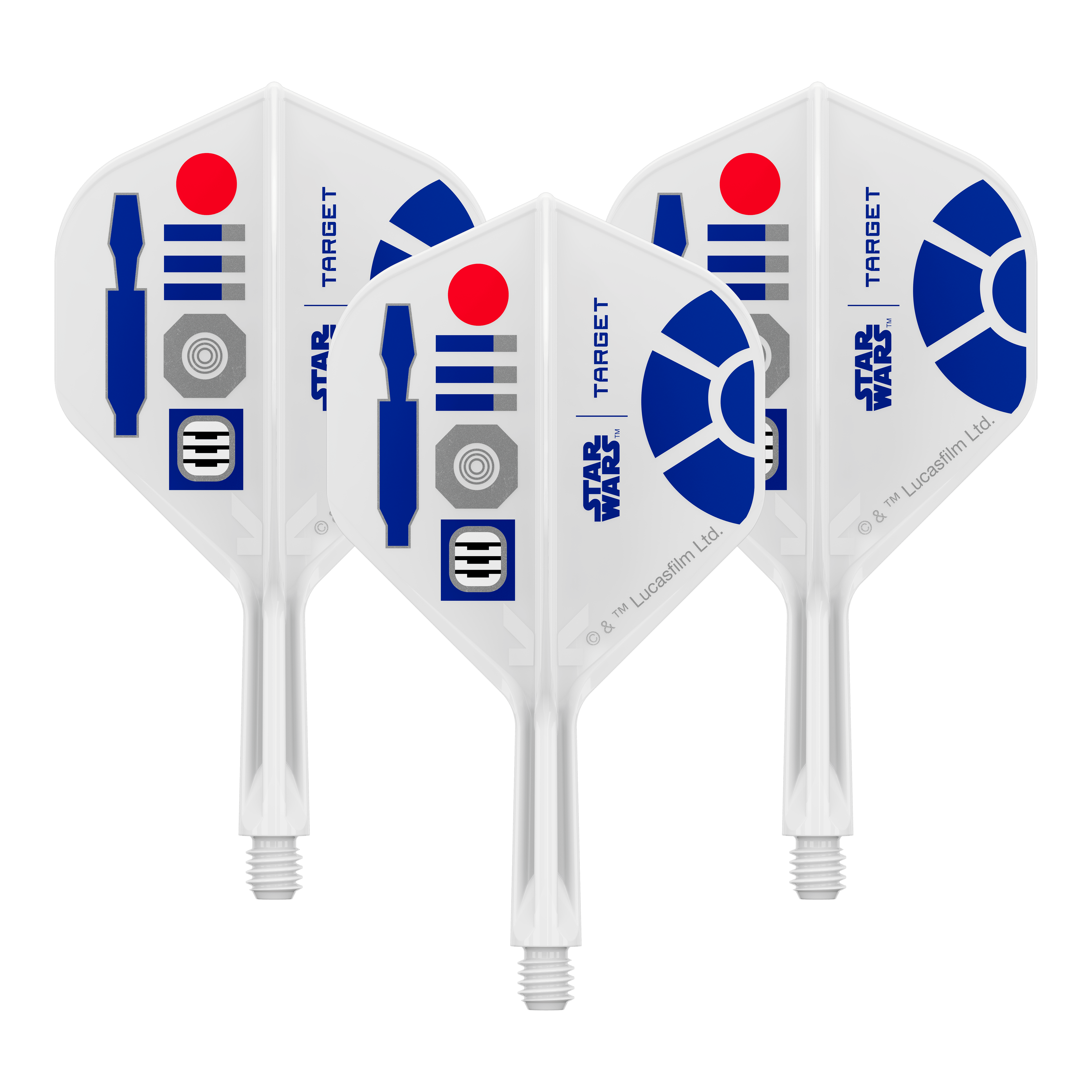 Vols standard Target Star Wars K-Flex R2D2 n°2 Bild eines Dart-Zubehörteils, vermutlich Dart Flights. Das Produkt ist anhand des Dateinamens als Target Star Wars KFlex R2D2 No2 Standard Flights Short 19mm erkennbar.
